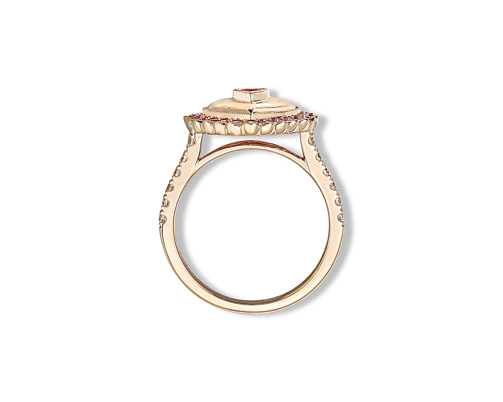 Pink Sapphire Ruby Vintage Heart Button Ring