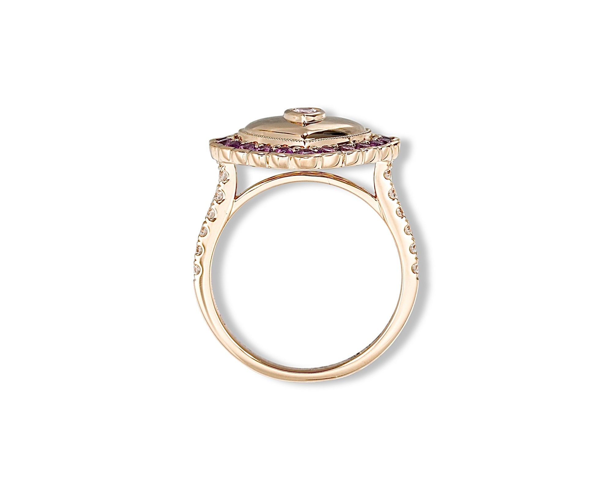 Amethyst Pink Sapphire Vintage Heart Button Ring