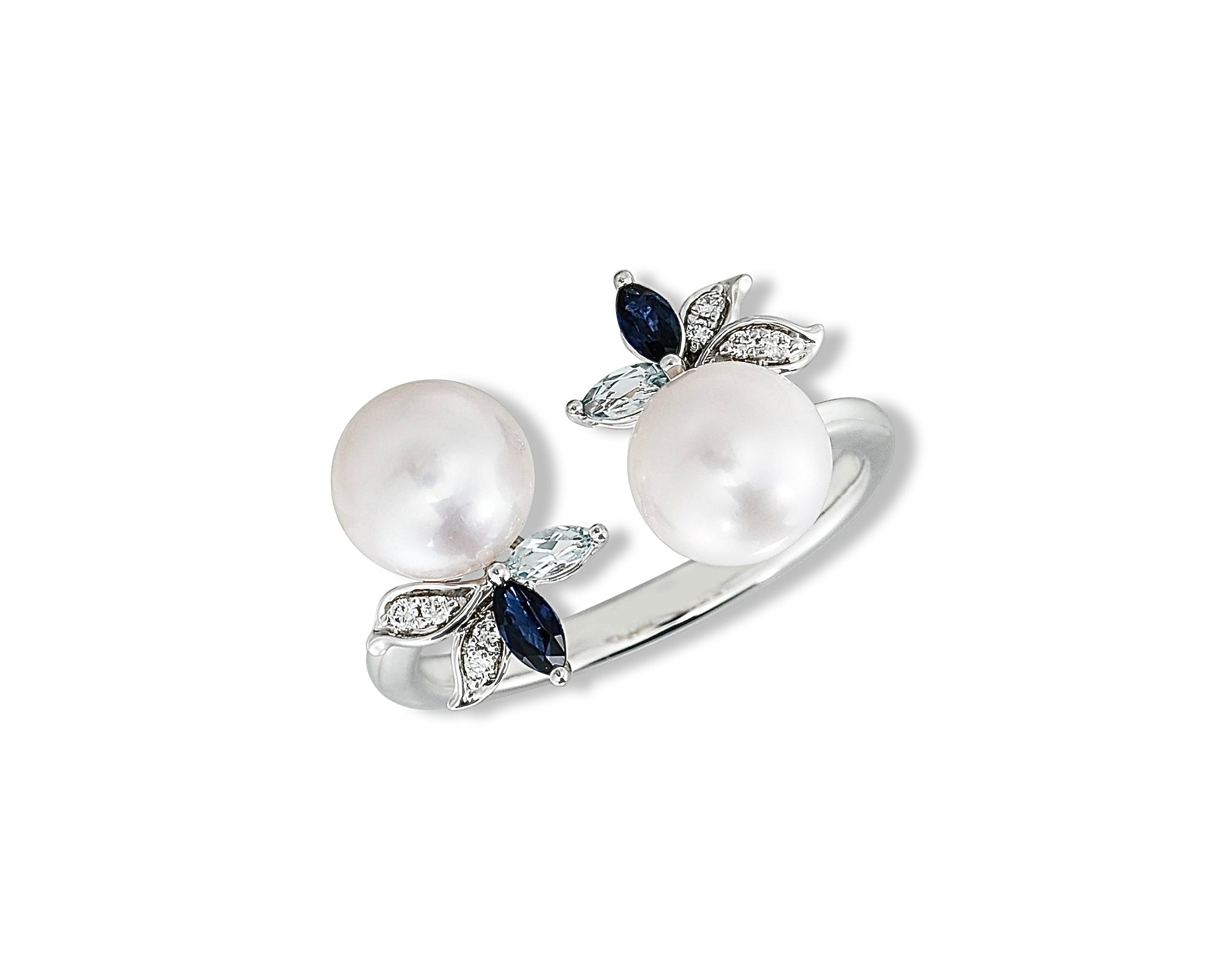 Pretty Aqua Pearl Gardenia Ring