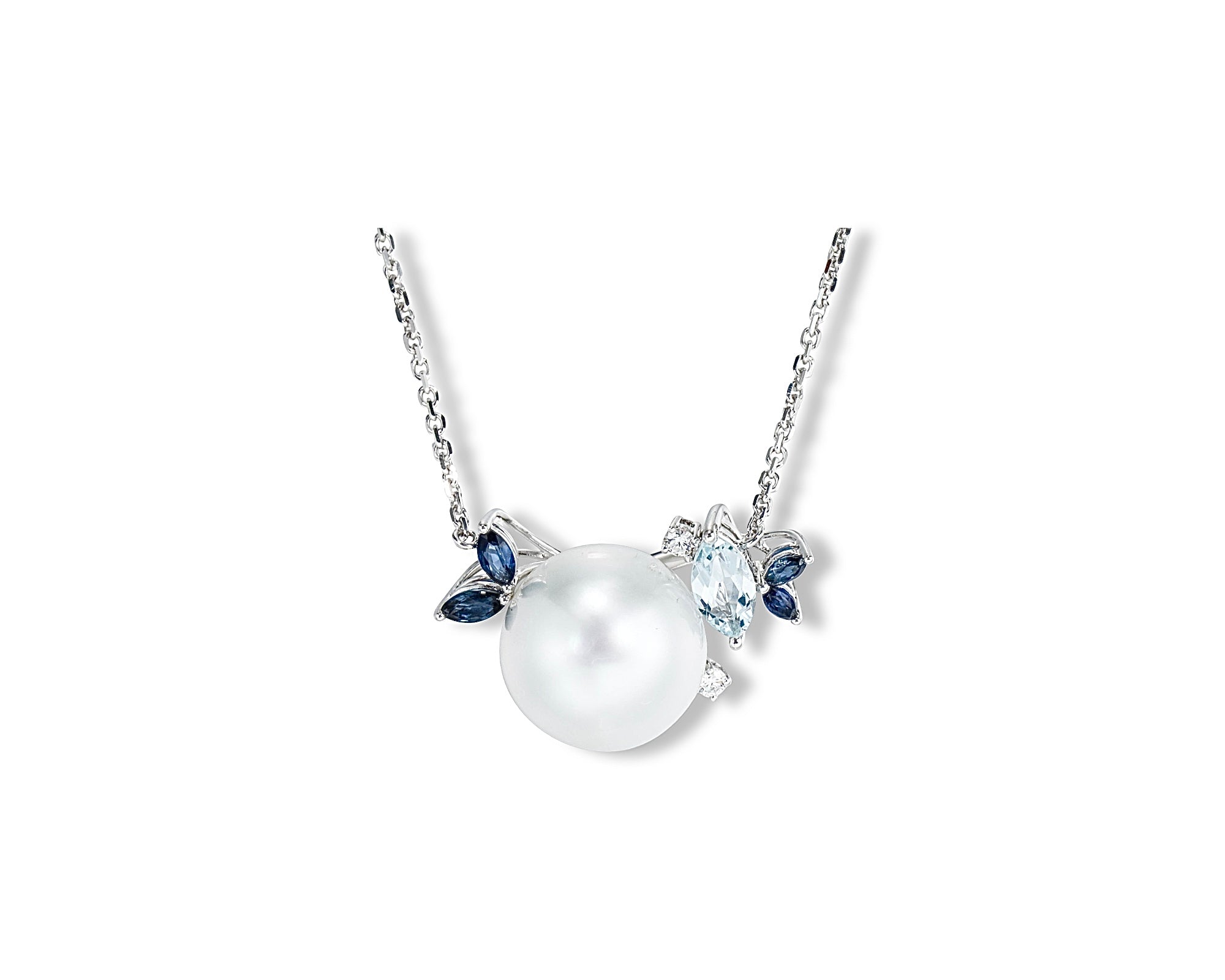 Aqua Floral Pearl Gardenia Necklace