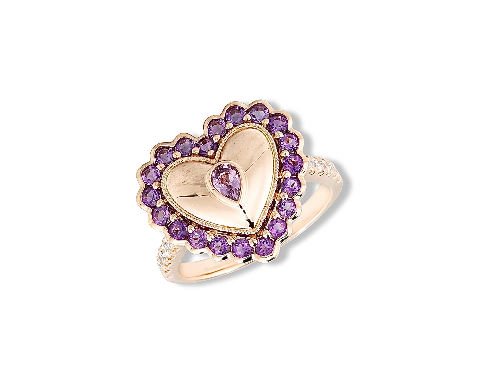 Amethyst Pink Sapphire Vintage Heart Button Ring