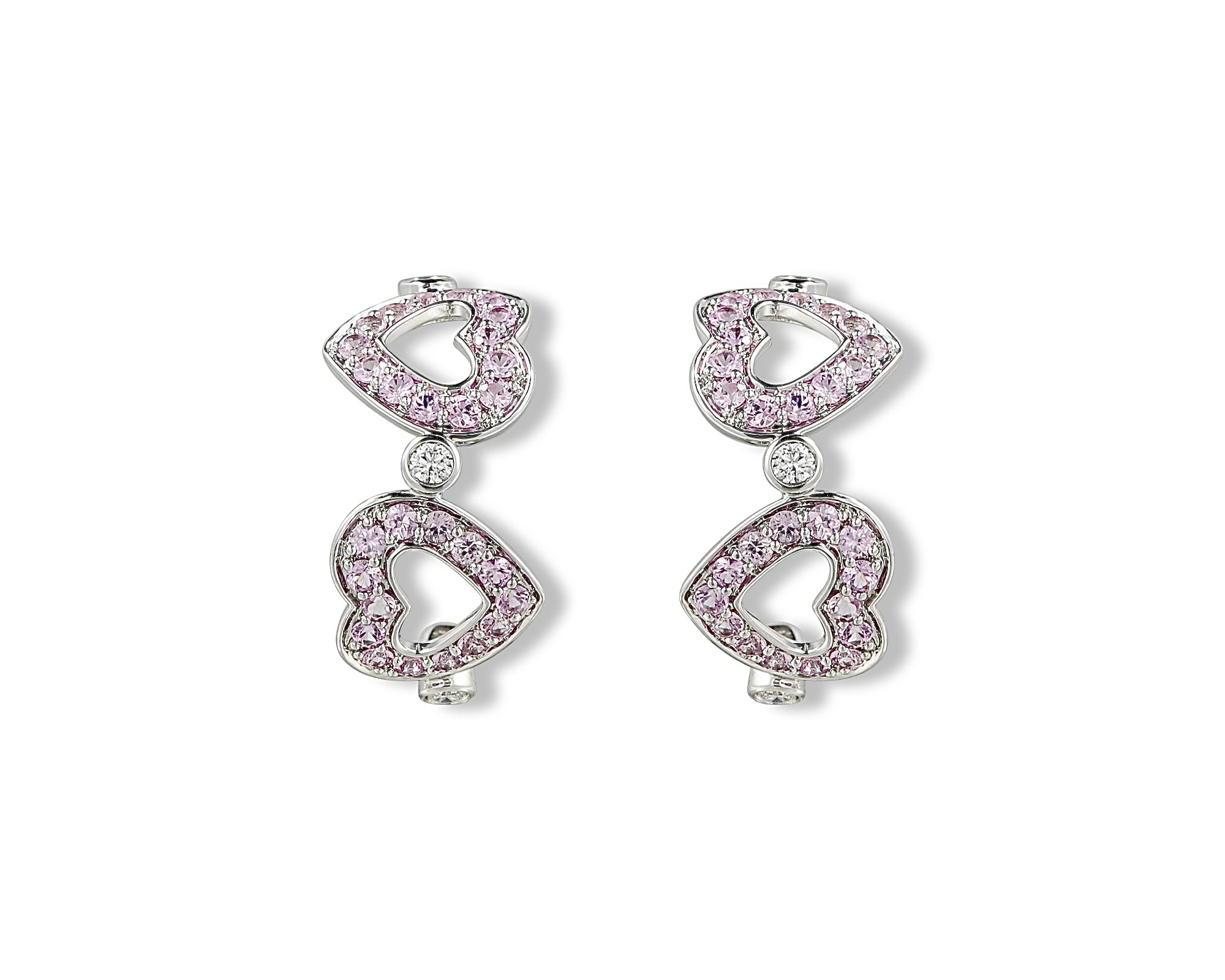Pink Sapphire Diamond Polka Dot Heart Hoops
