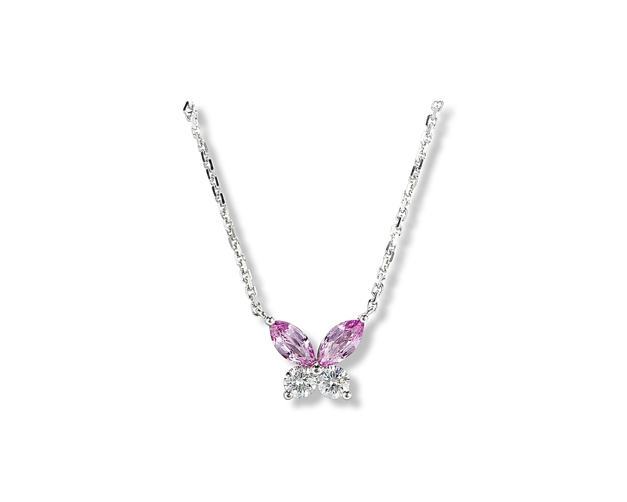 Mini Butterfly Pink Sapphire Diamond Necklace