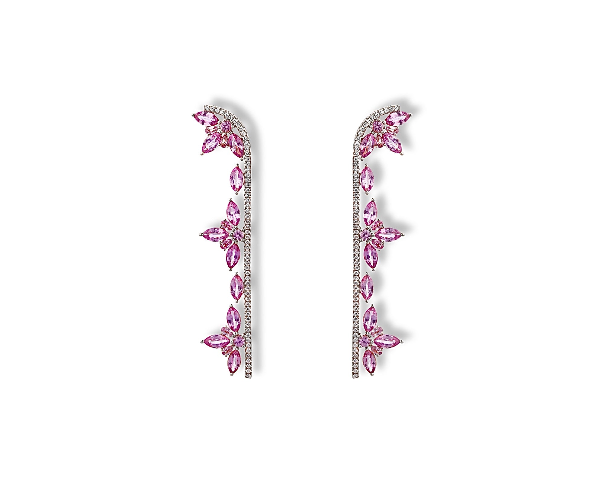 Long Pink Flower Stem Earring