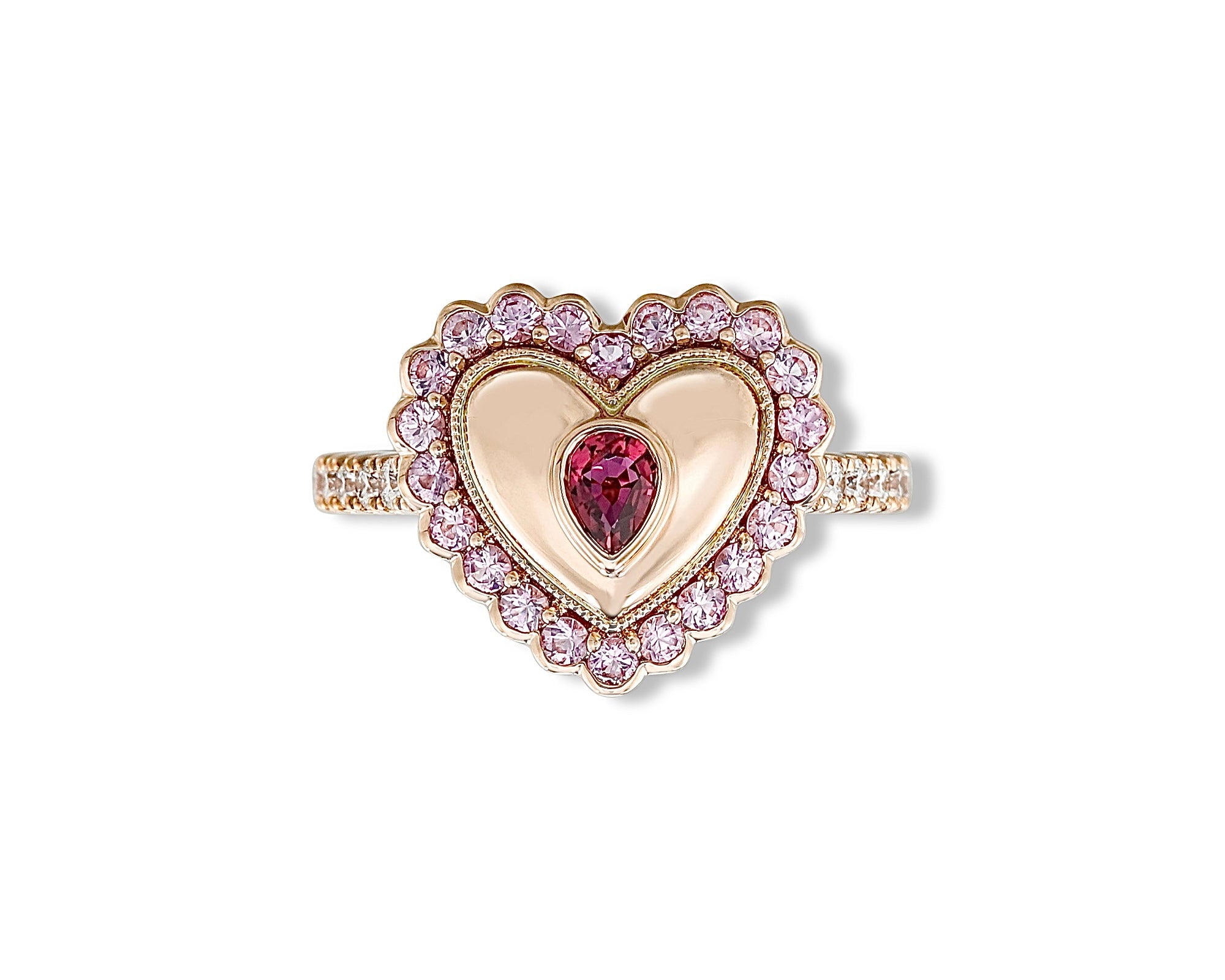 Pink Sapphire Ruby Vintage Heart Button Ring