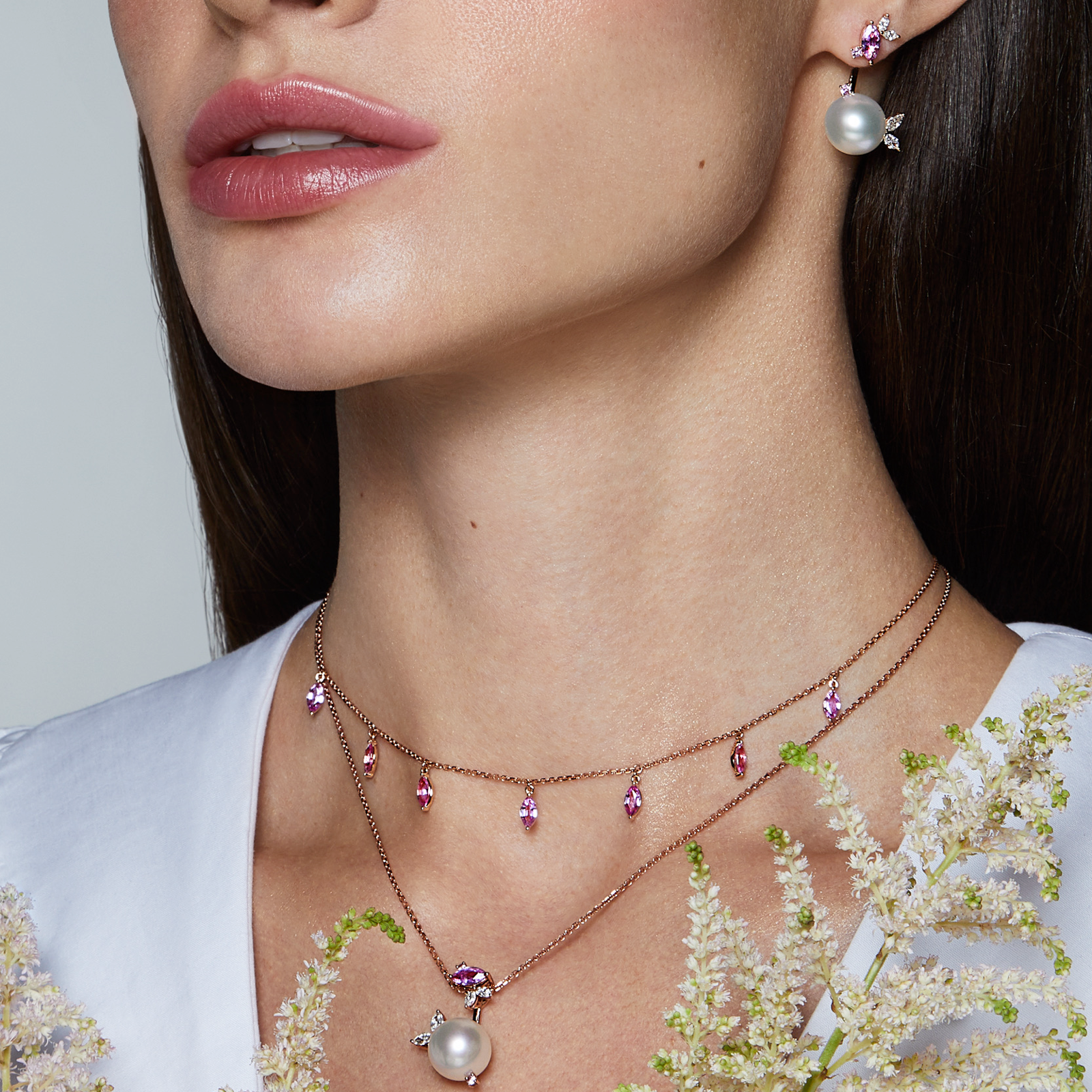 Pink Pearl Gardenia Jacket Earring