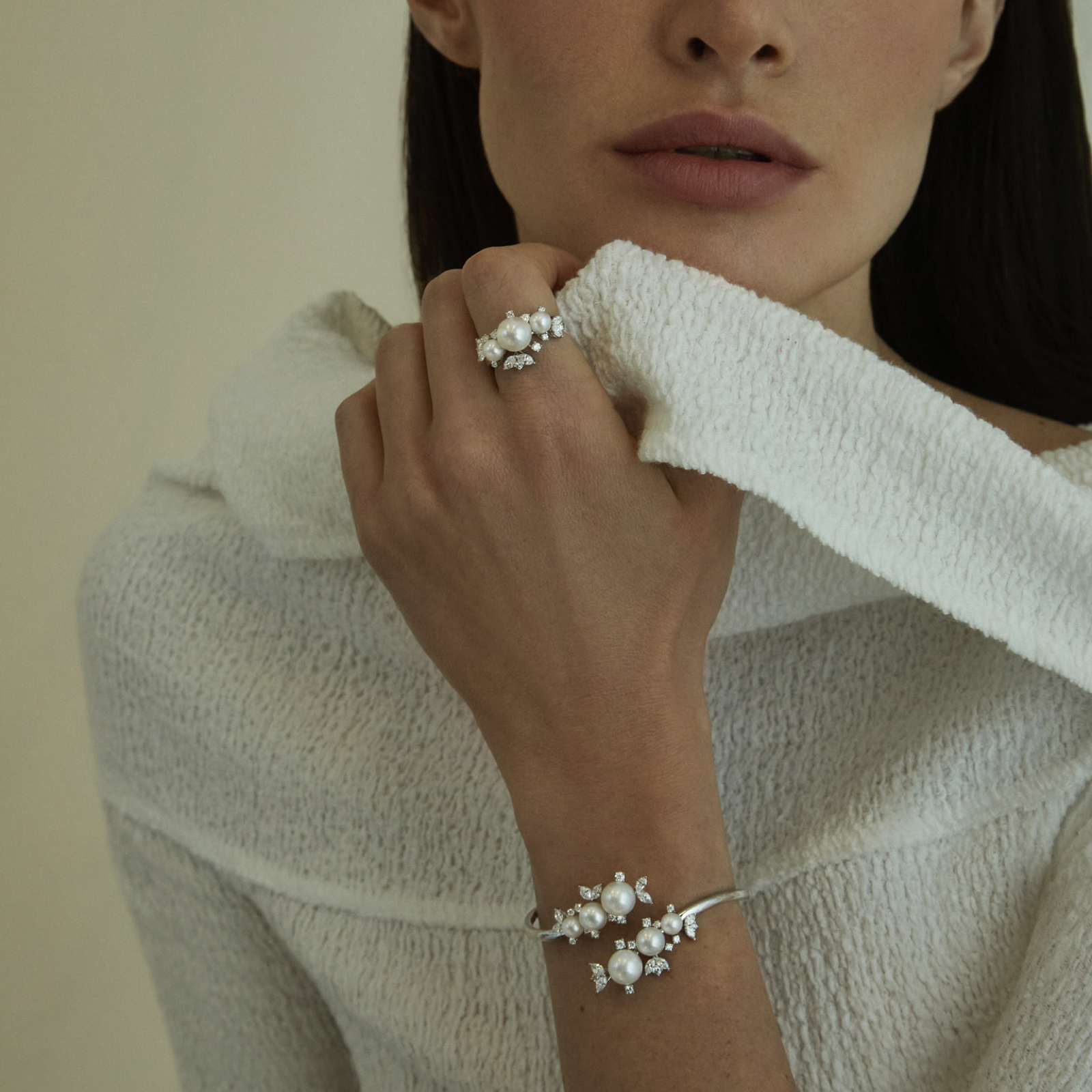Diamond Pearl Gardenia Ring
