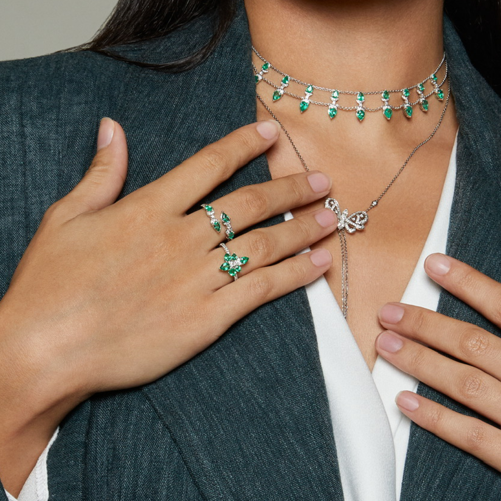 Butterfly Cross Emerald Ring