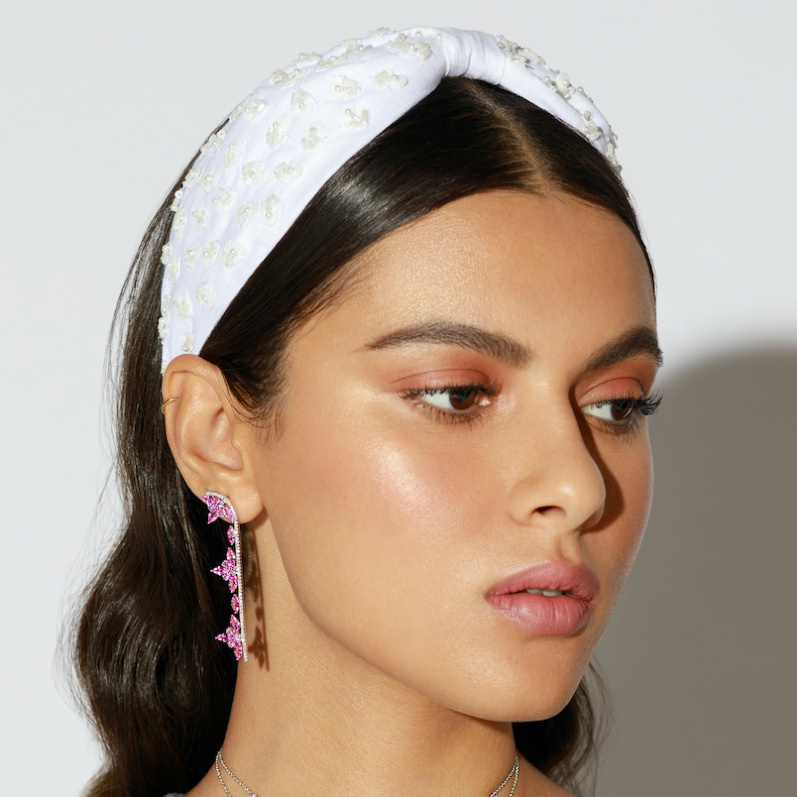 Long Pink Flower Stem Earring