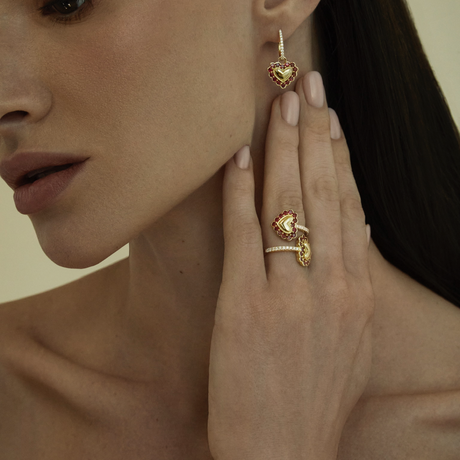 Ruby Vintage Button Hoops