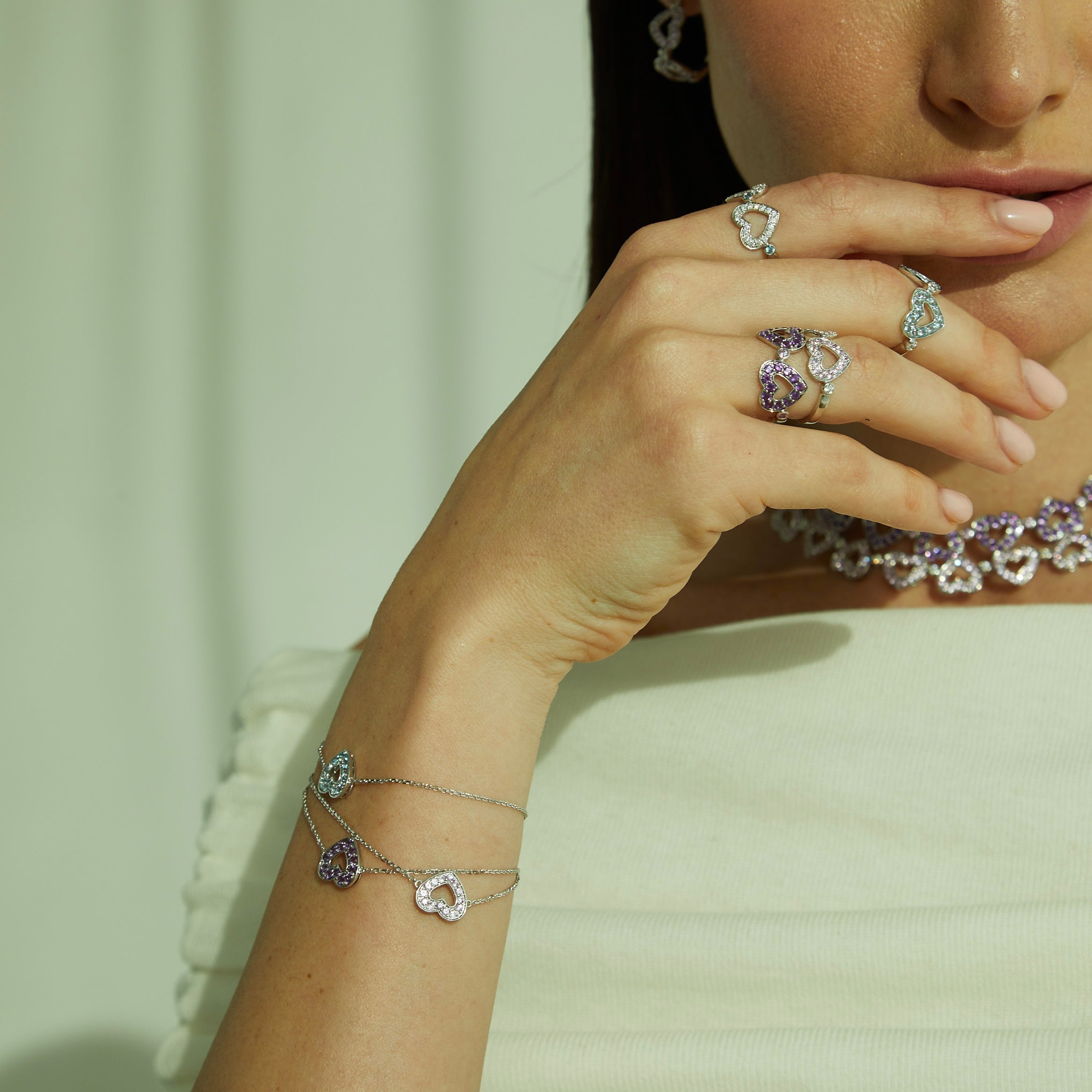 Diamond Topaz Polka Dot Heart Ring