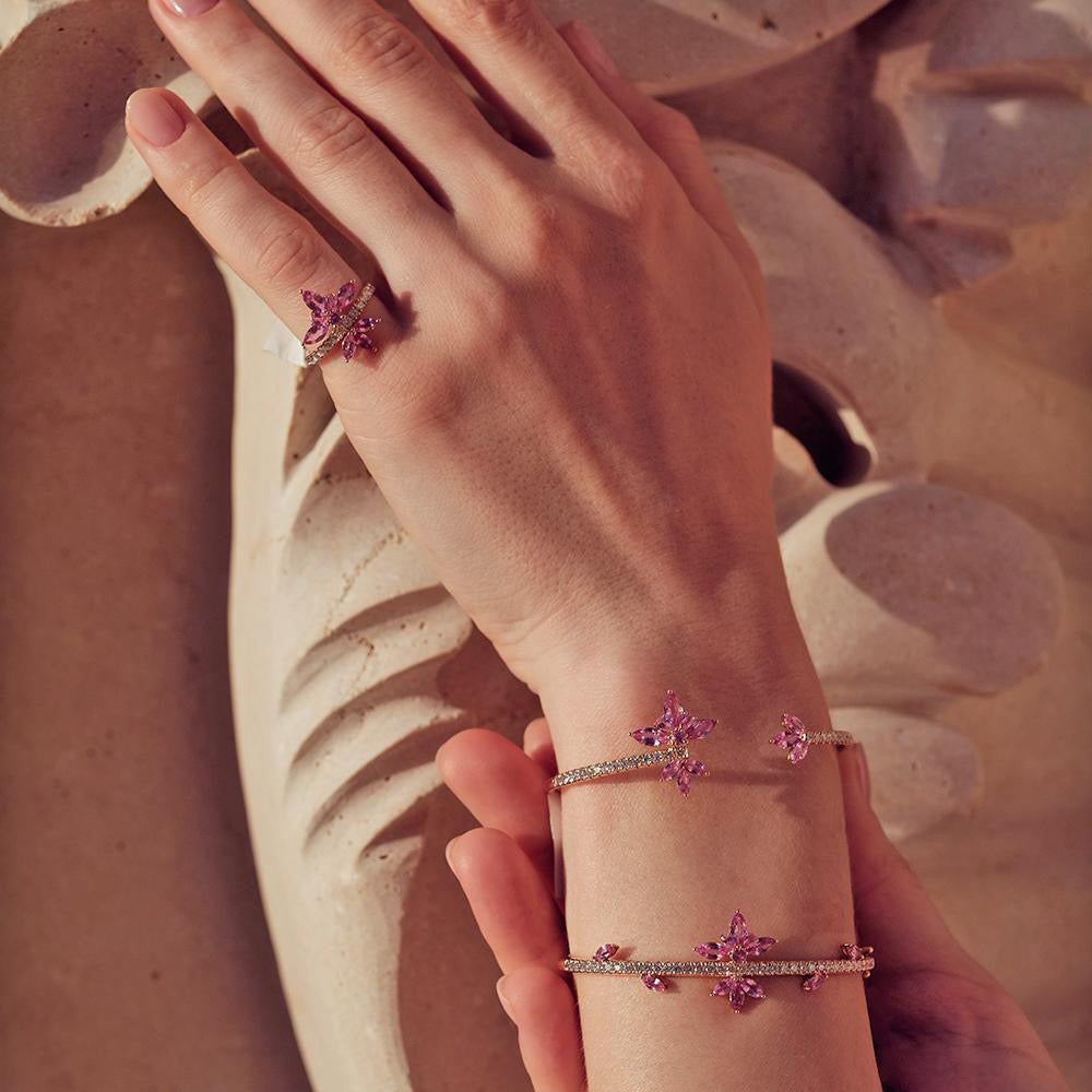 Pink Flower Open Bangle