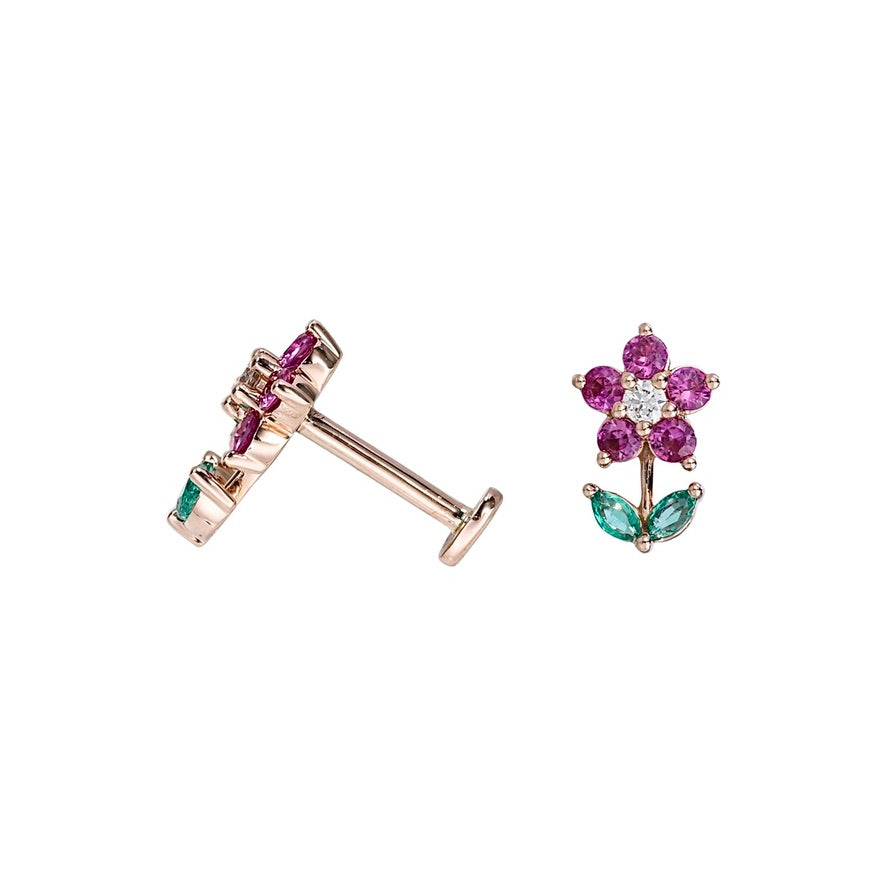 Flower Stem Single Stud Rose Gold