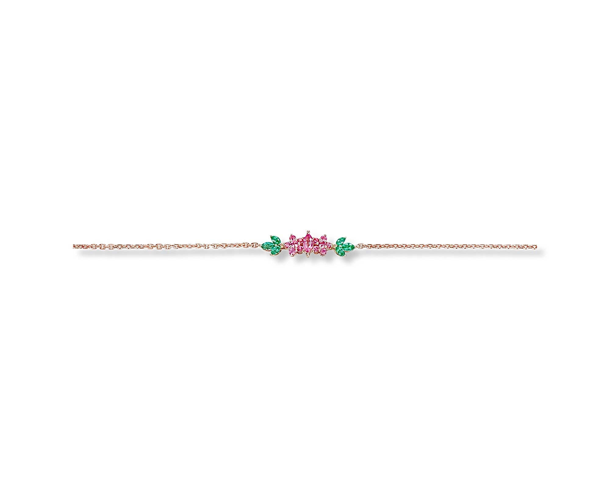 Floral Pink Sapphire and Emerald Bracelet