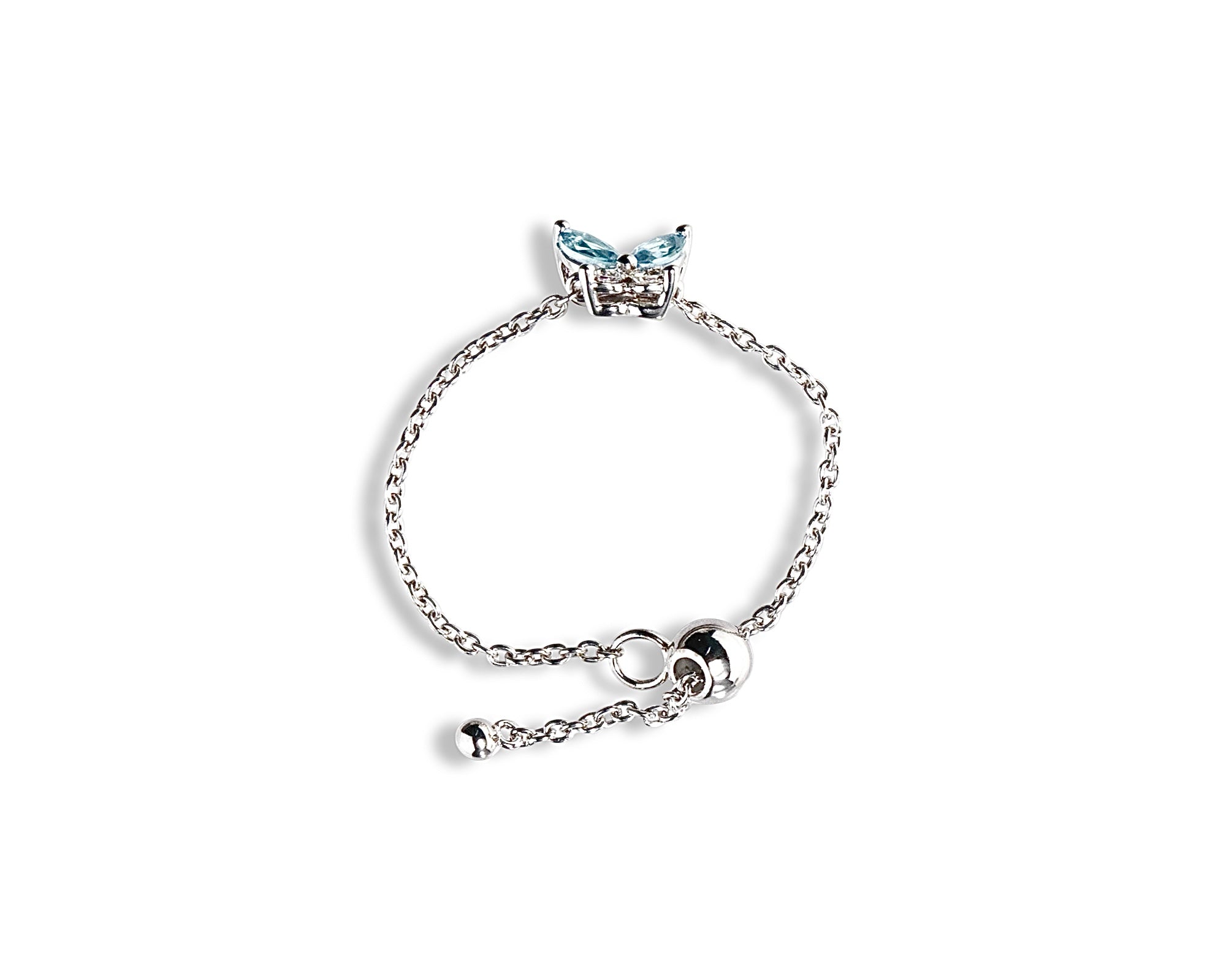 Aquamarine Diamond Butterfly Chain RIng