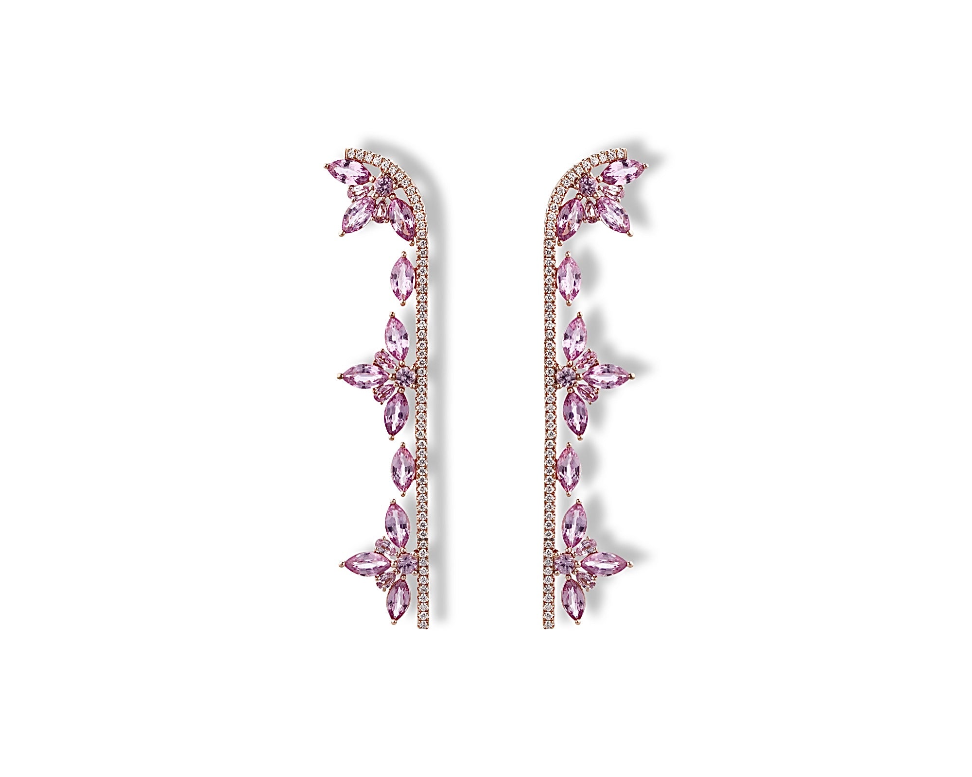 Long Pink Flower Stem Earring