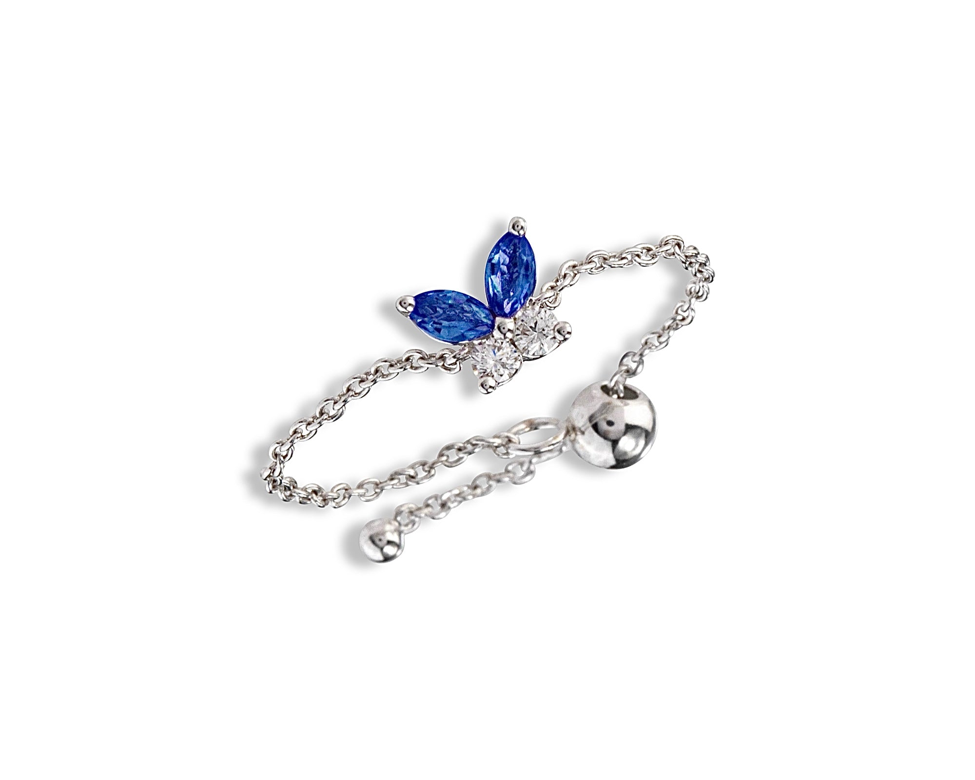 Blue Sapphire Diamond Butterfly Chain Ring