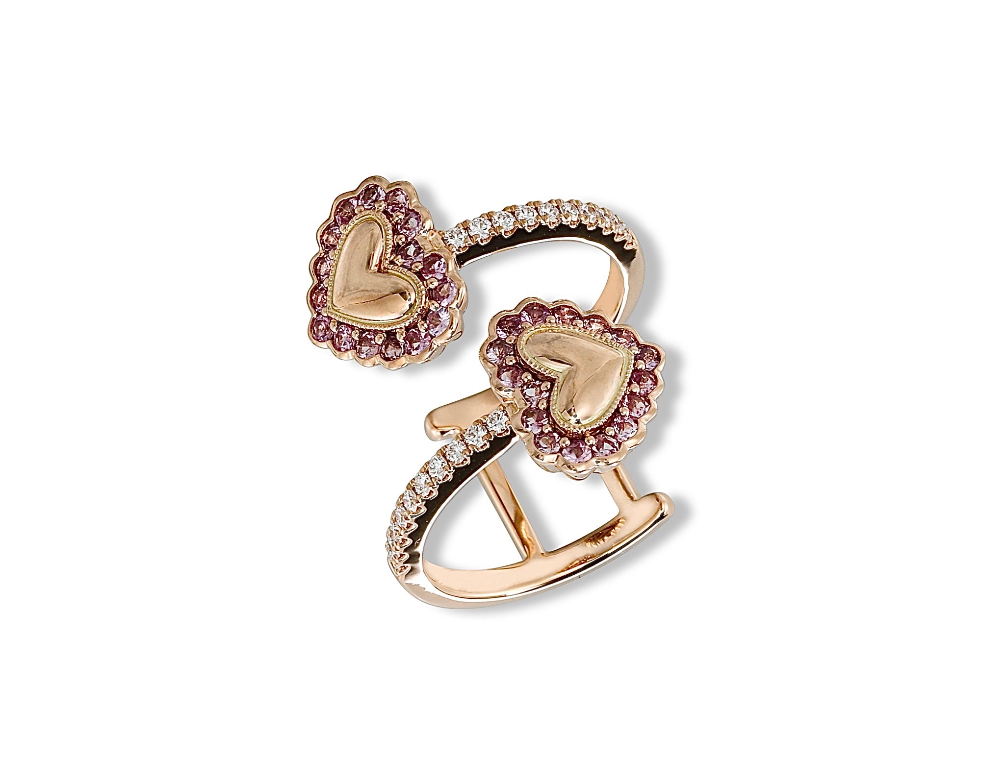 Pink Double Button Heart Ring