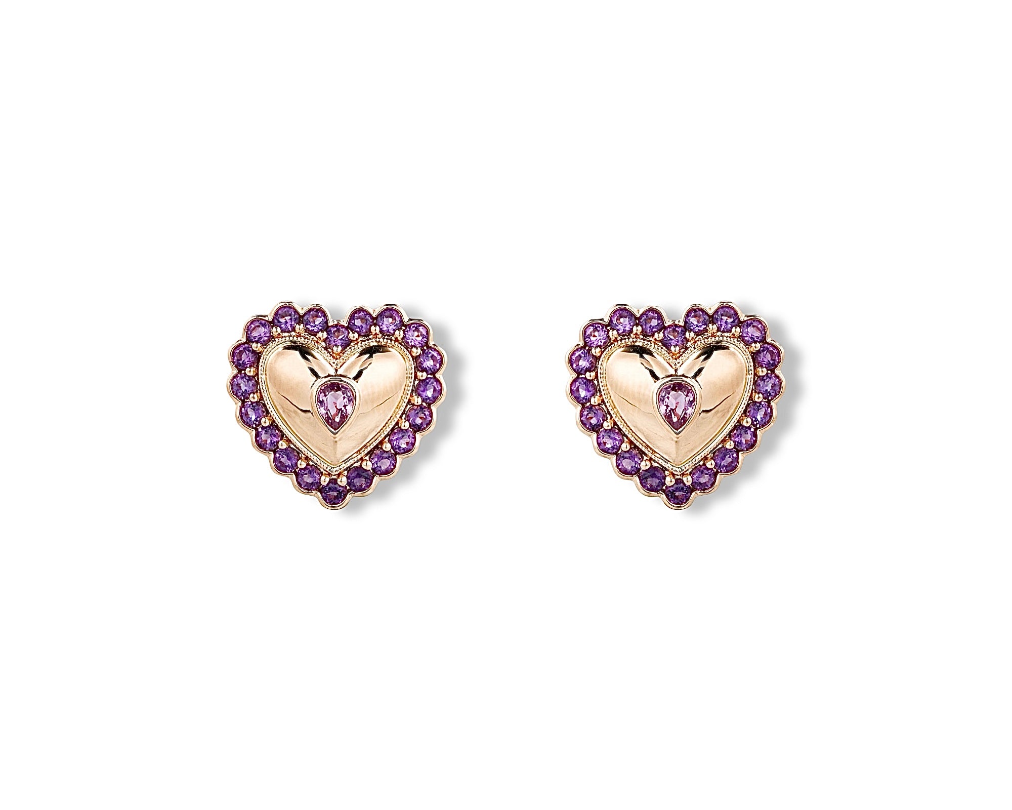 Amethyst Pink Sapphire Vintage Button Heart Stud