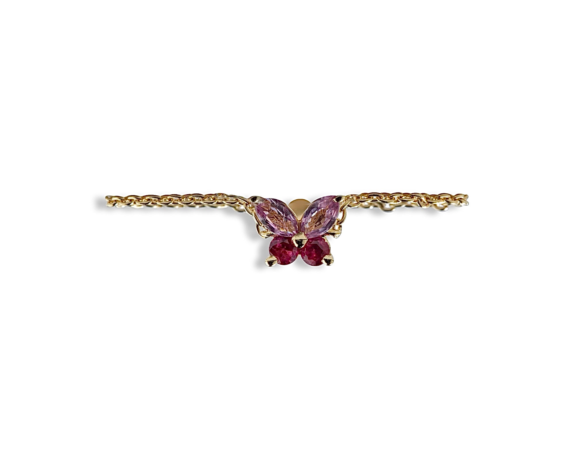 Pink Sapphire Ruby Butterfly Chain Ring