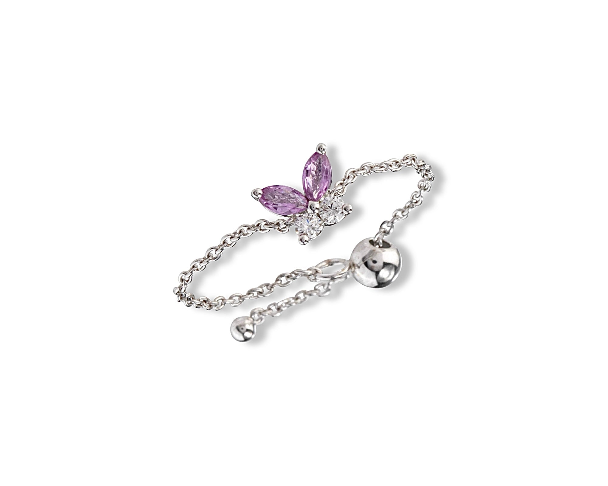 Pink Sapphire Diamond Butterfly Chain Ring