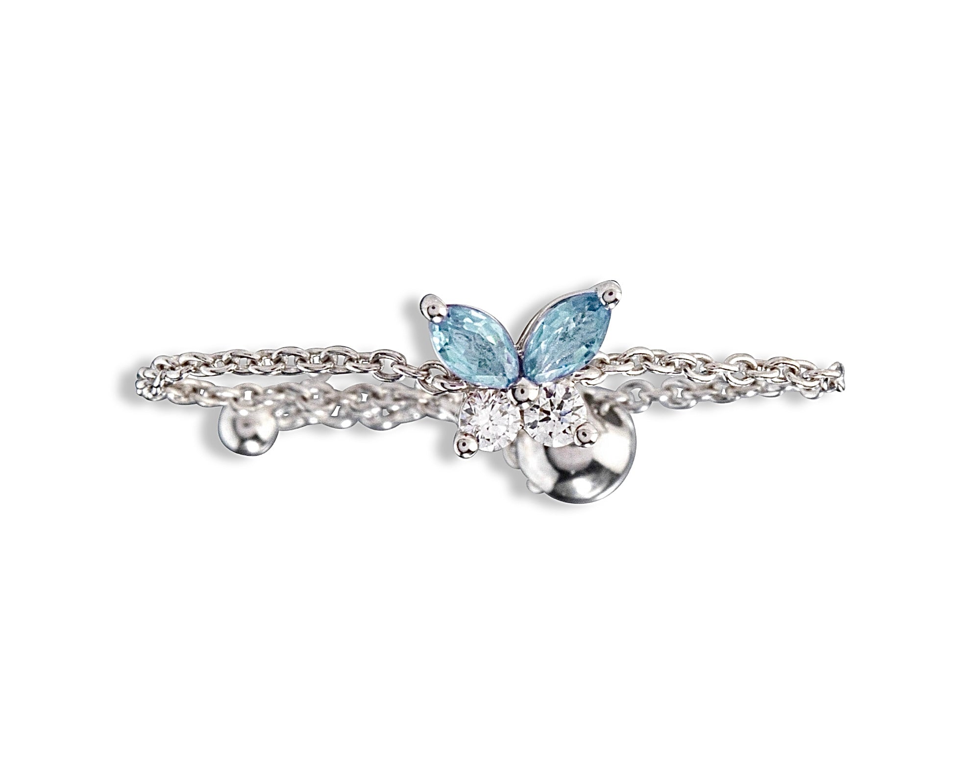 Aquamarine Diamond Butterfly Chain RIng