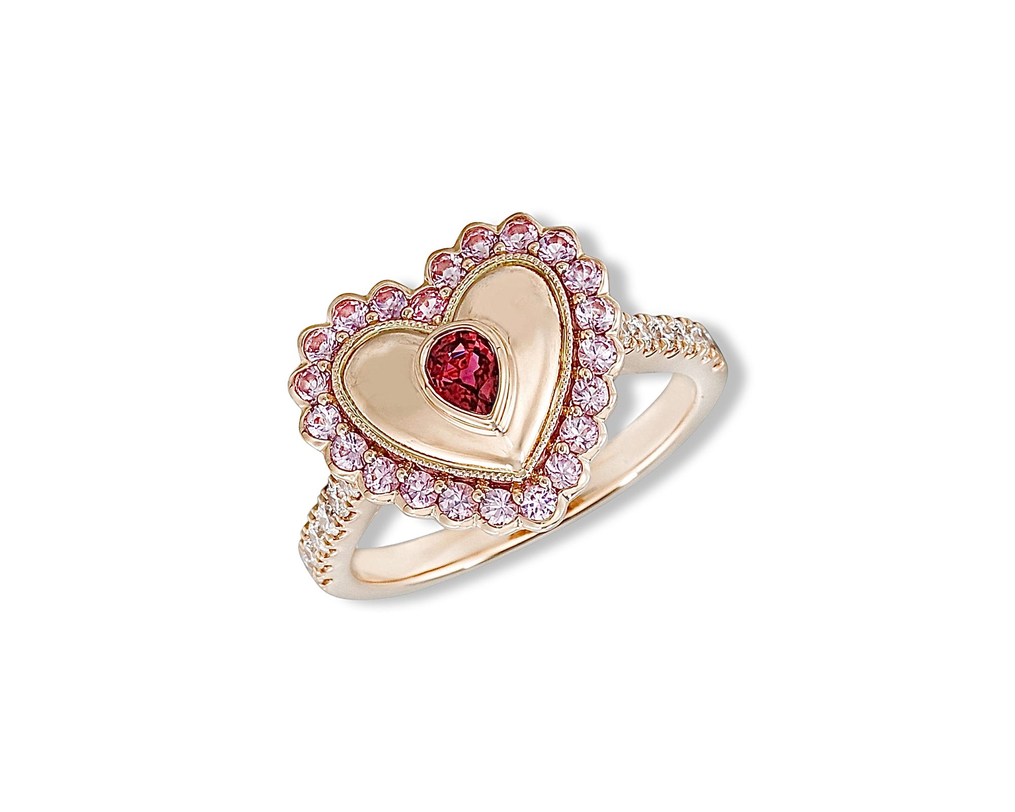 Pink Sapphire Ruby Vintage Heart Button Ring