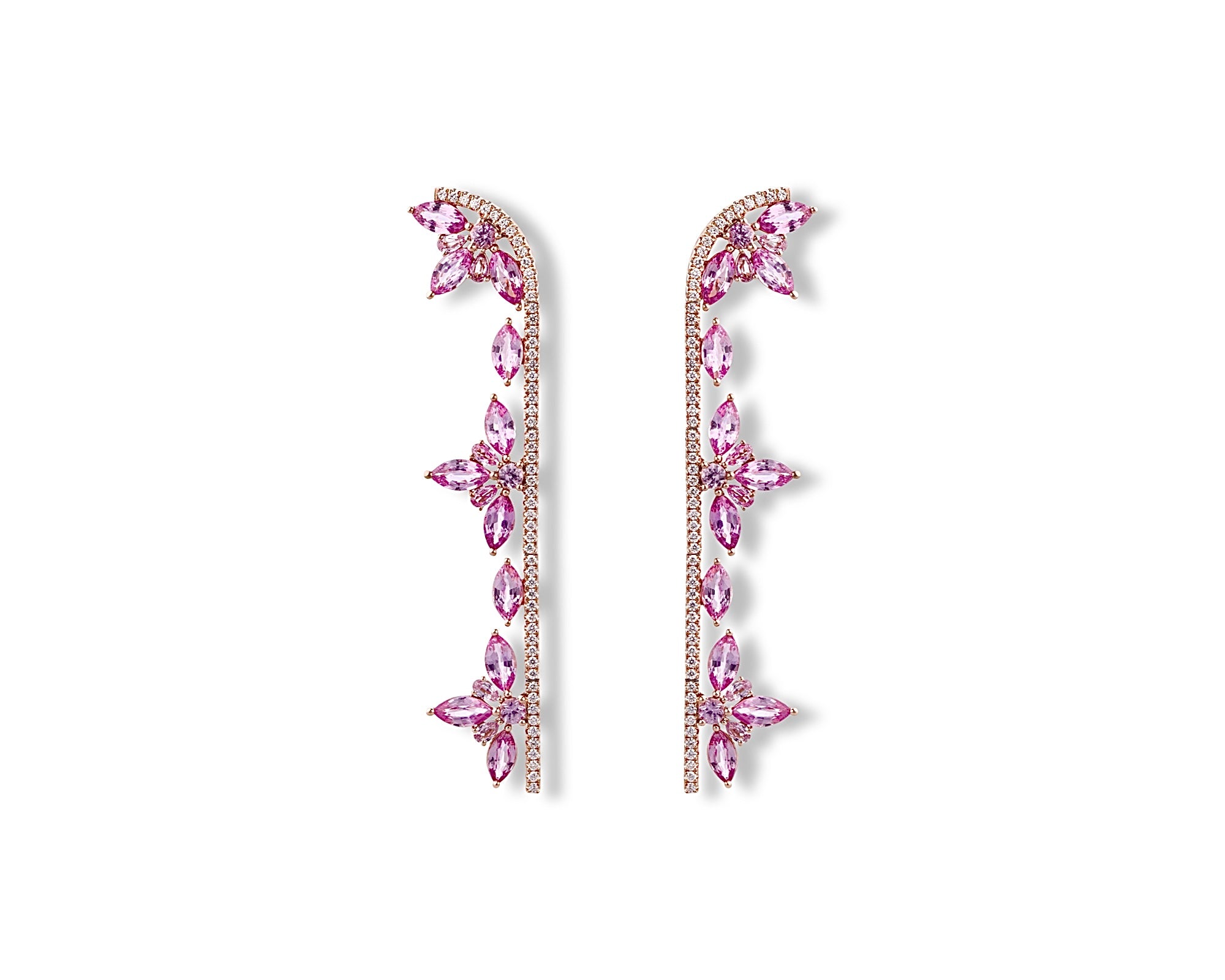 Long Pink Flower Stem Earring