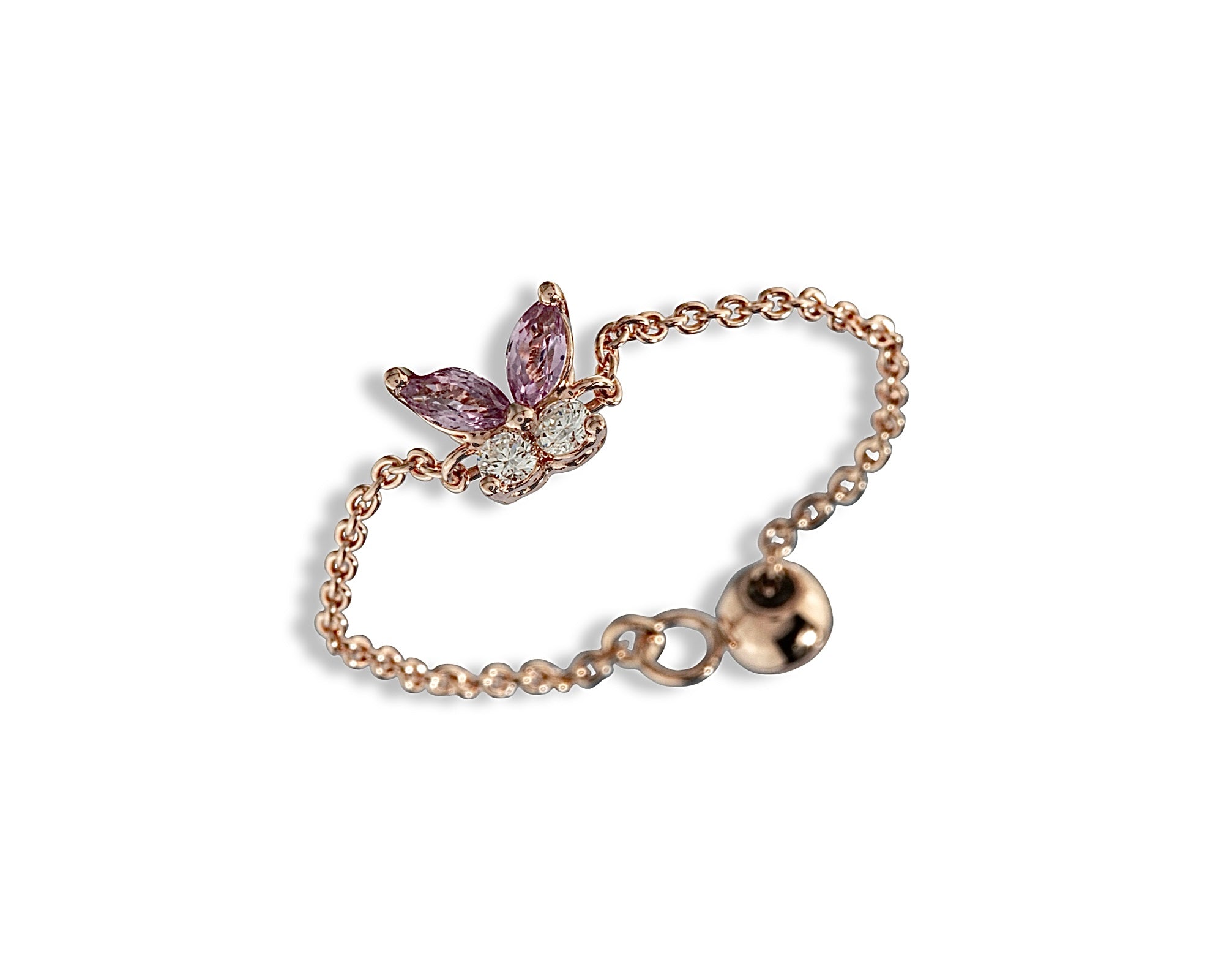 Pink Sapphire Diamond Butterfly Chain Ring