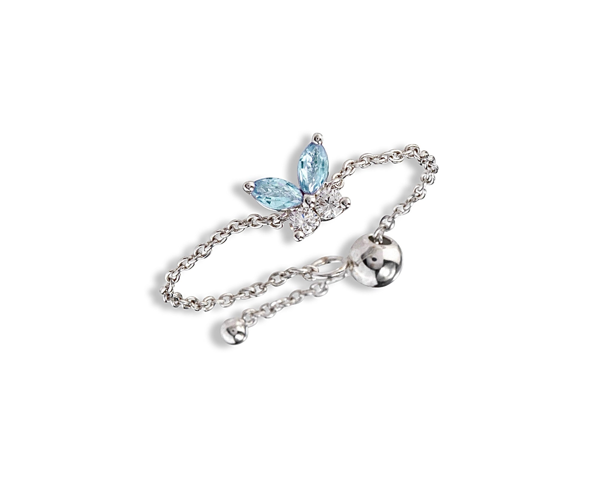 Aquamarine Diamond Butterfly Chain RIng