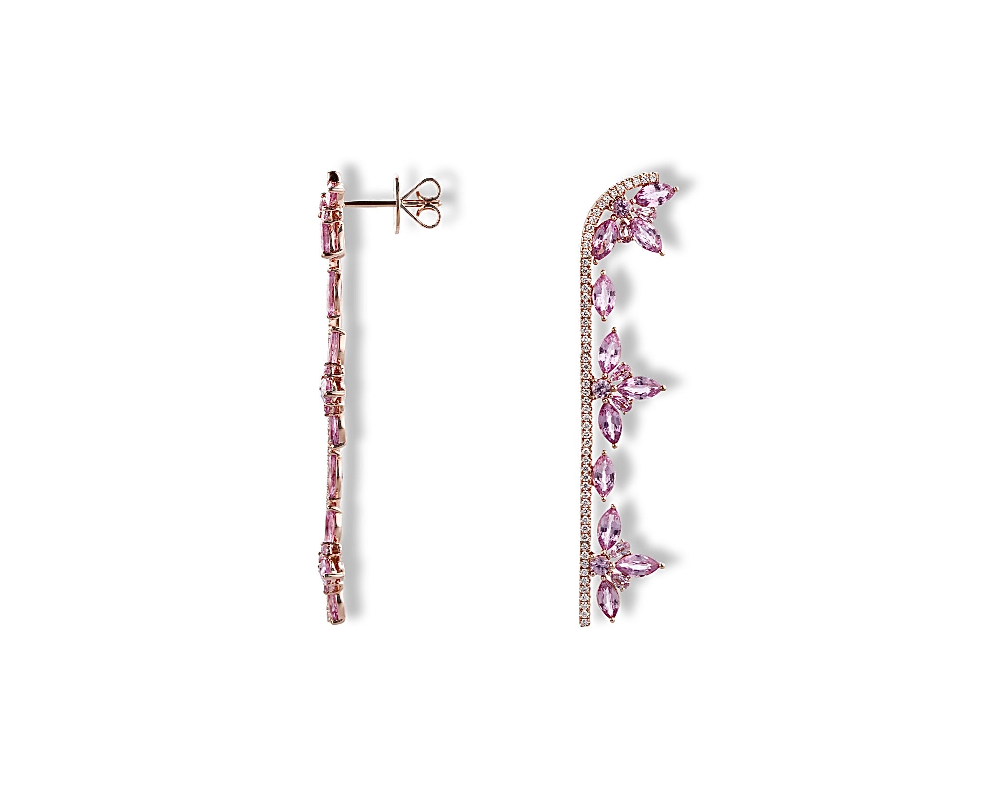 Long Pink Flower Stem Earring