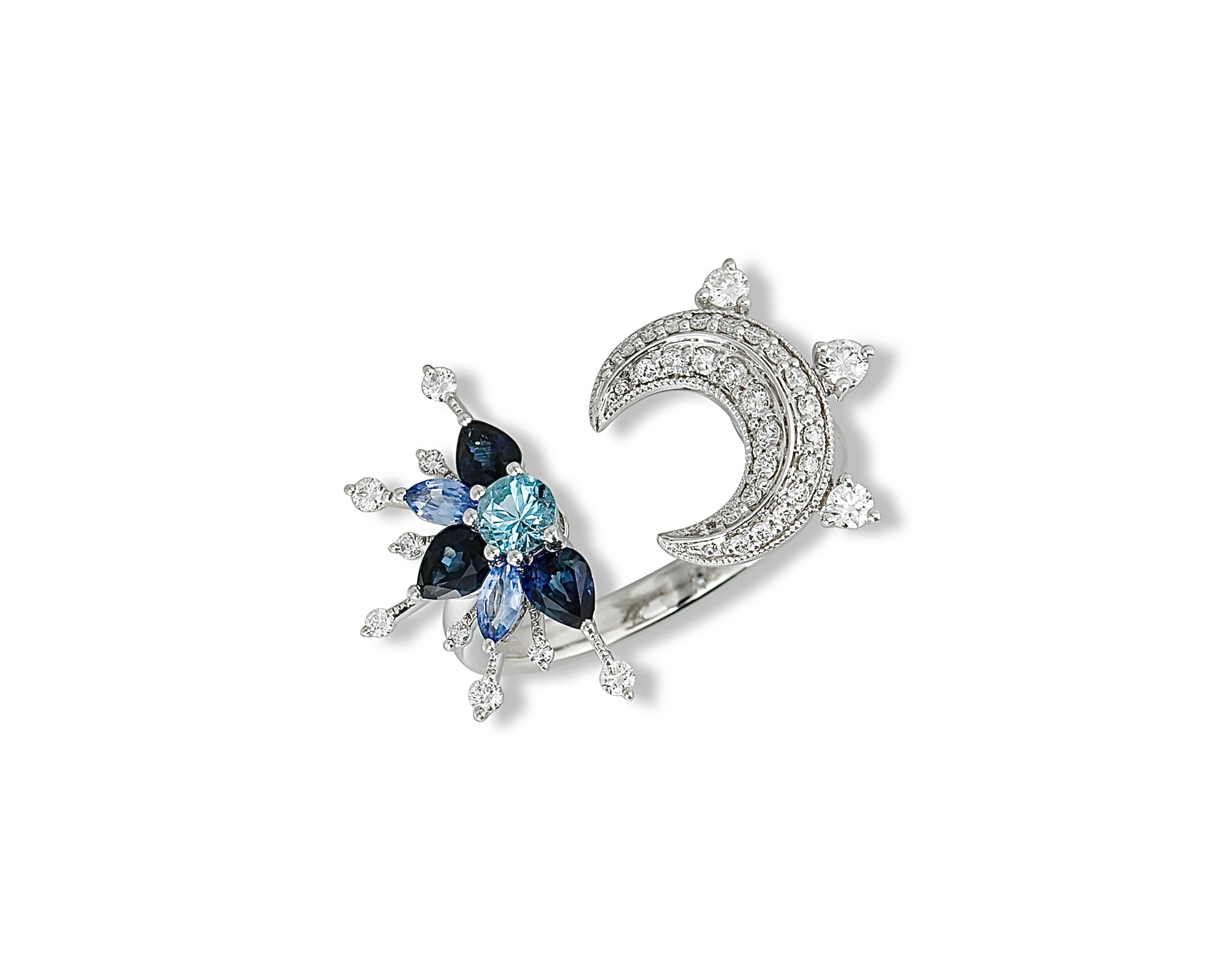 Blue Topaz Star and Moon Diamond Ring