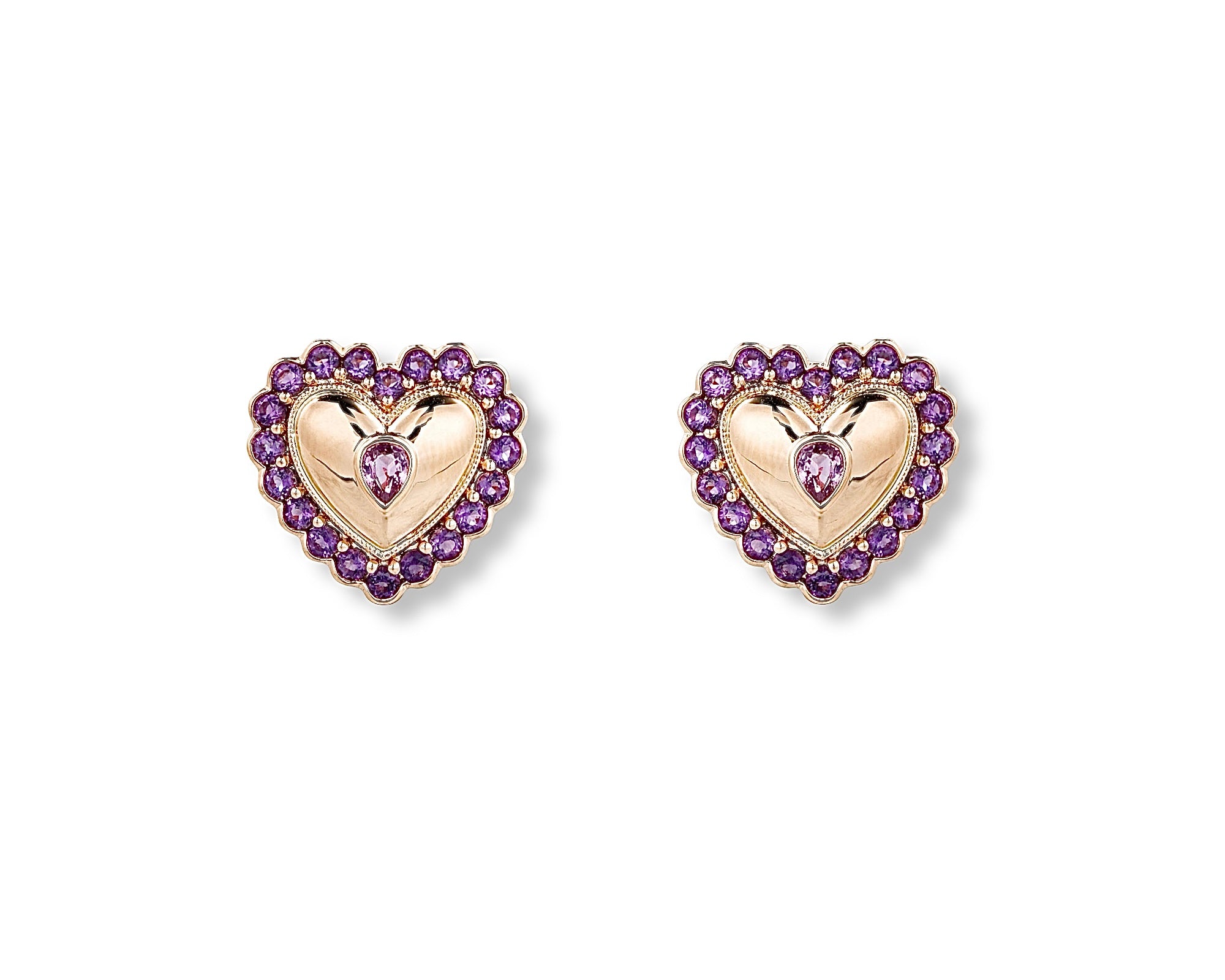 Amethyst Pink Sapphire Vintage Button Heart Stud