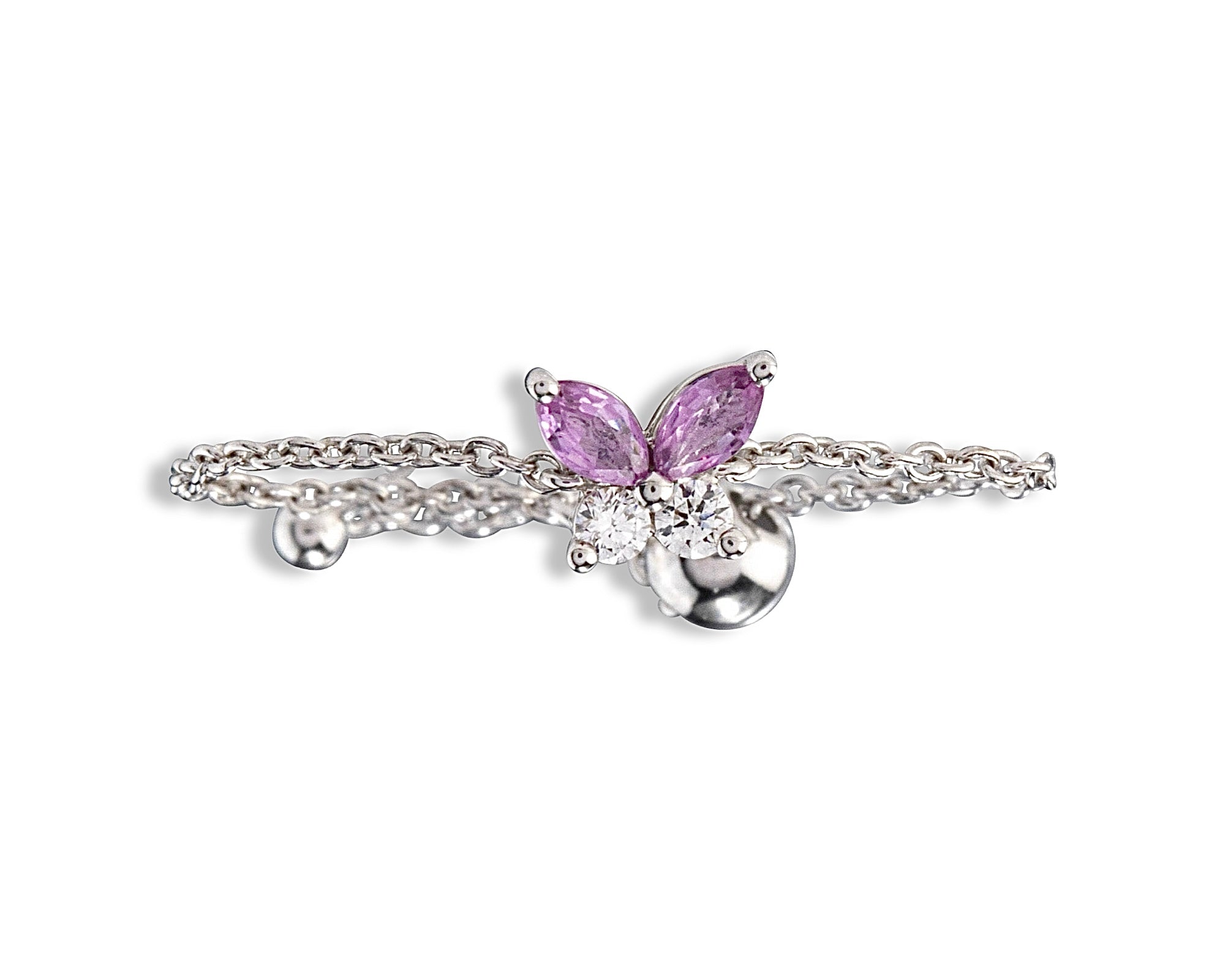 Pink Sapphire Diamond Butterfly Chain Ring