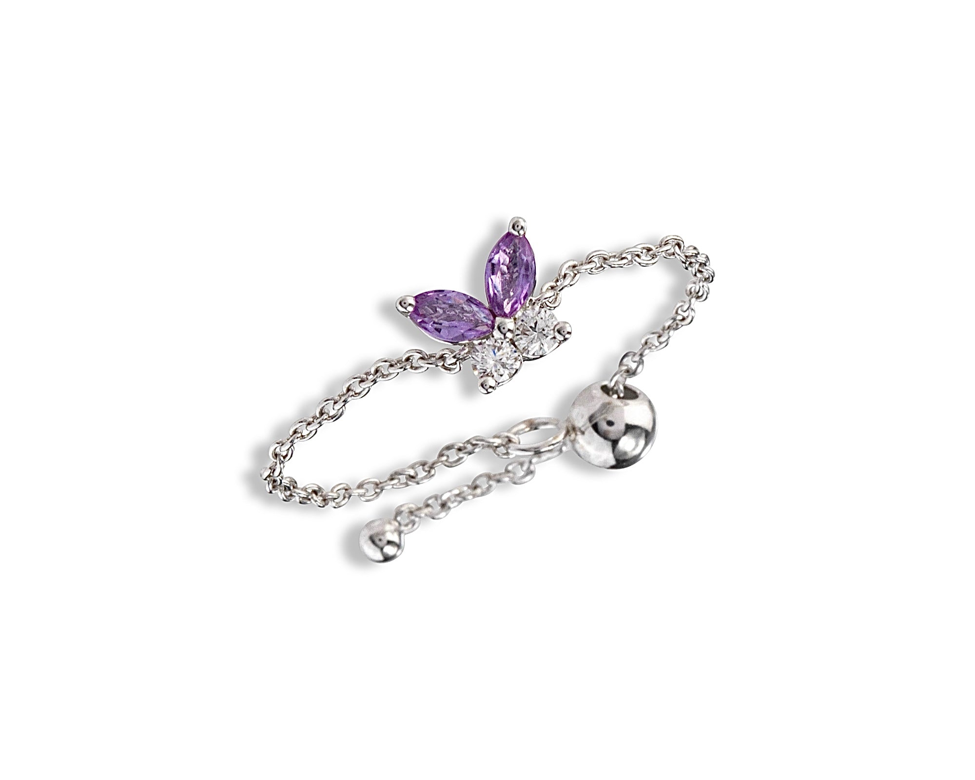 Amethyst Diamond Butterfly Chain Ring