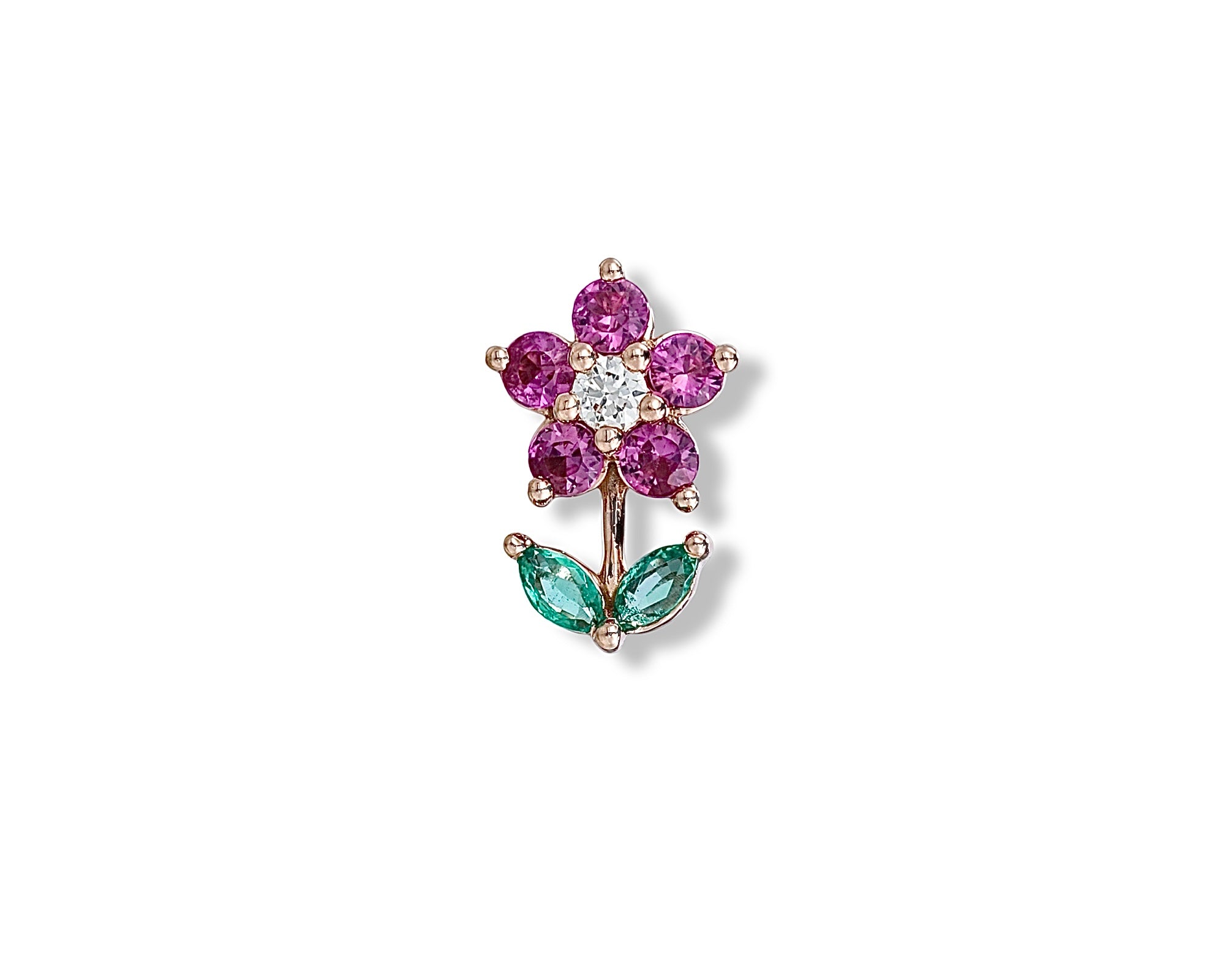 Pink Flower Stem Single Stud