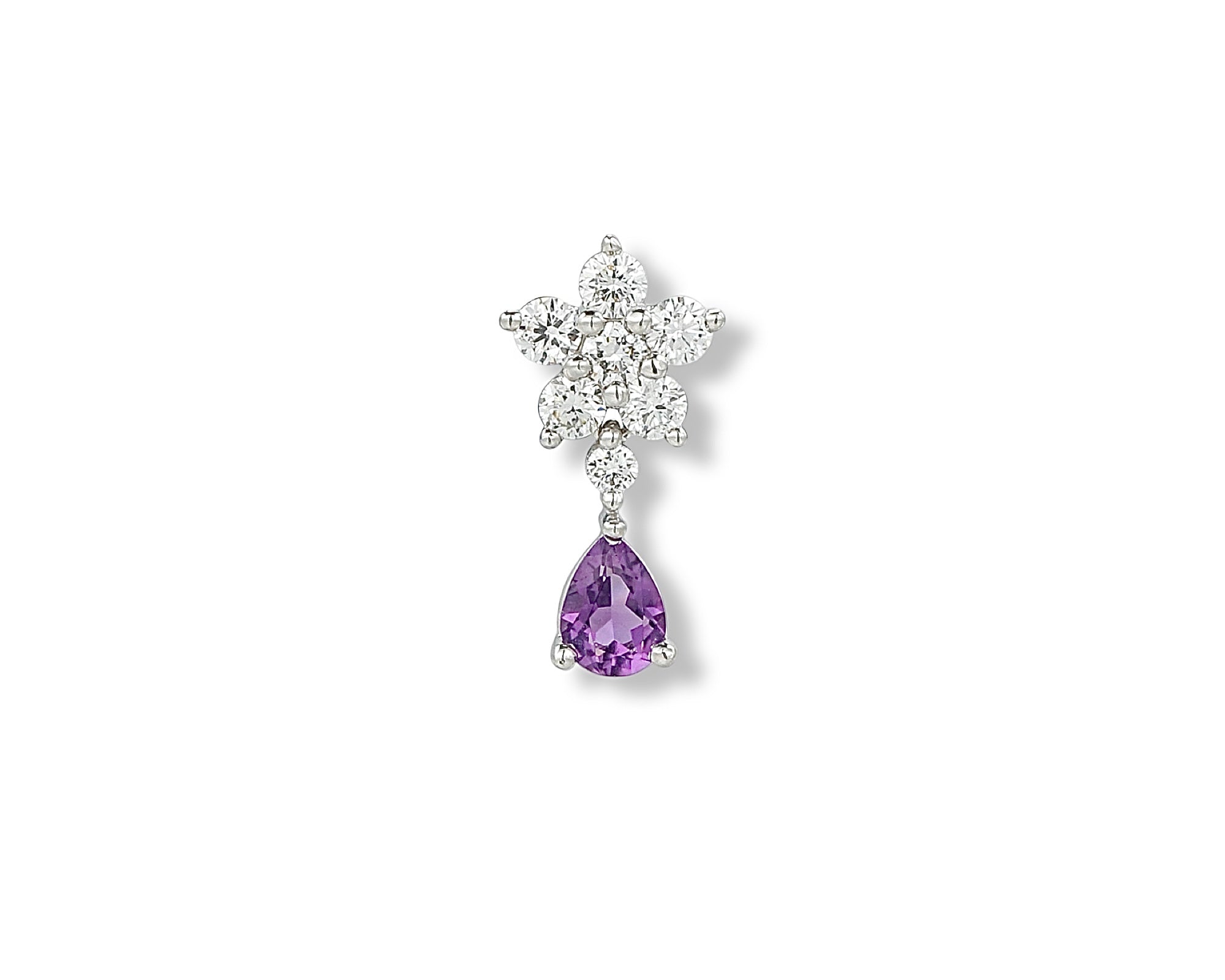 Amethyst Flower Pear Drop Single Stud