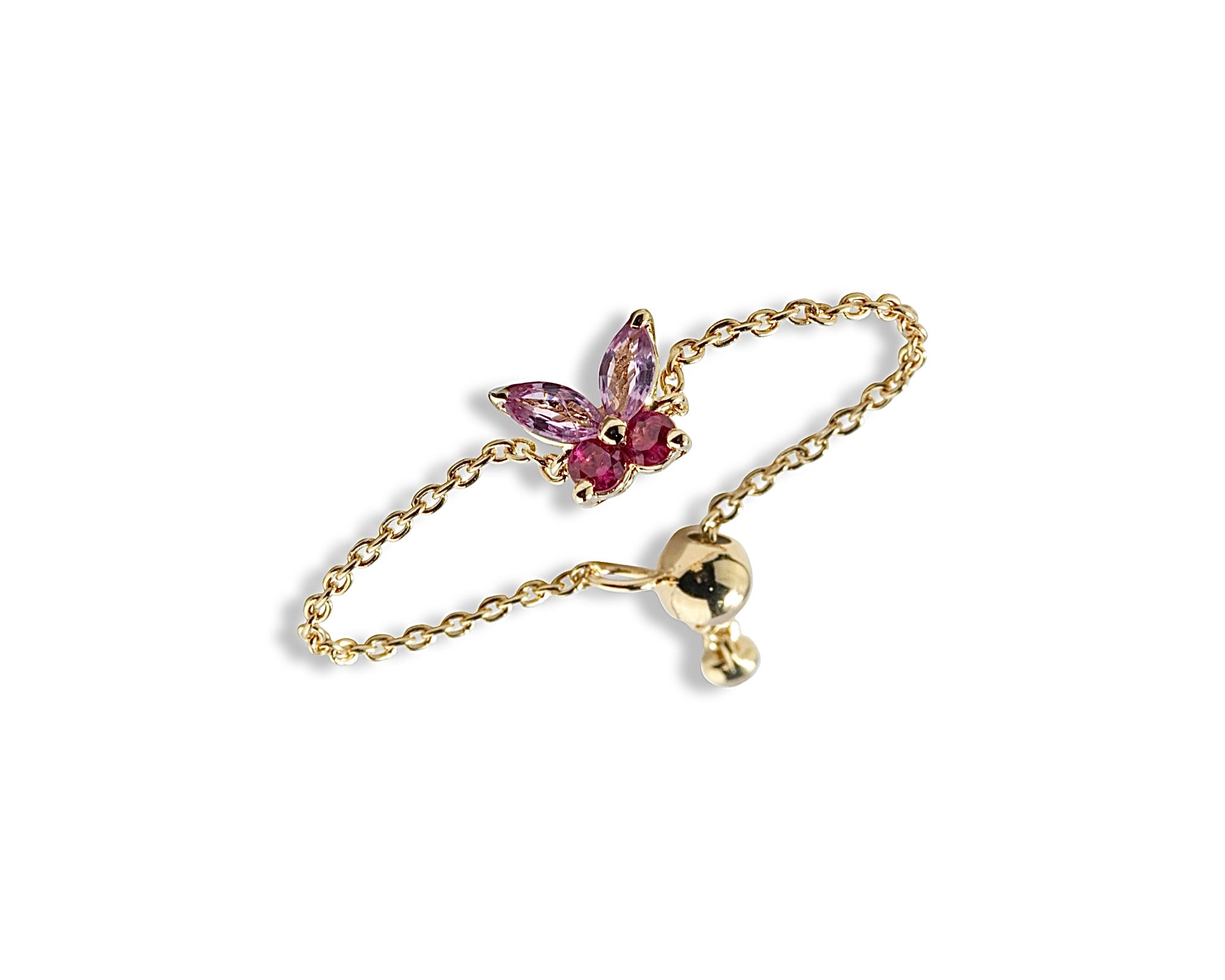 Pink Sapphire Ruby Butterfly Chain Ring