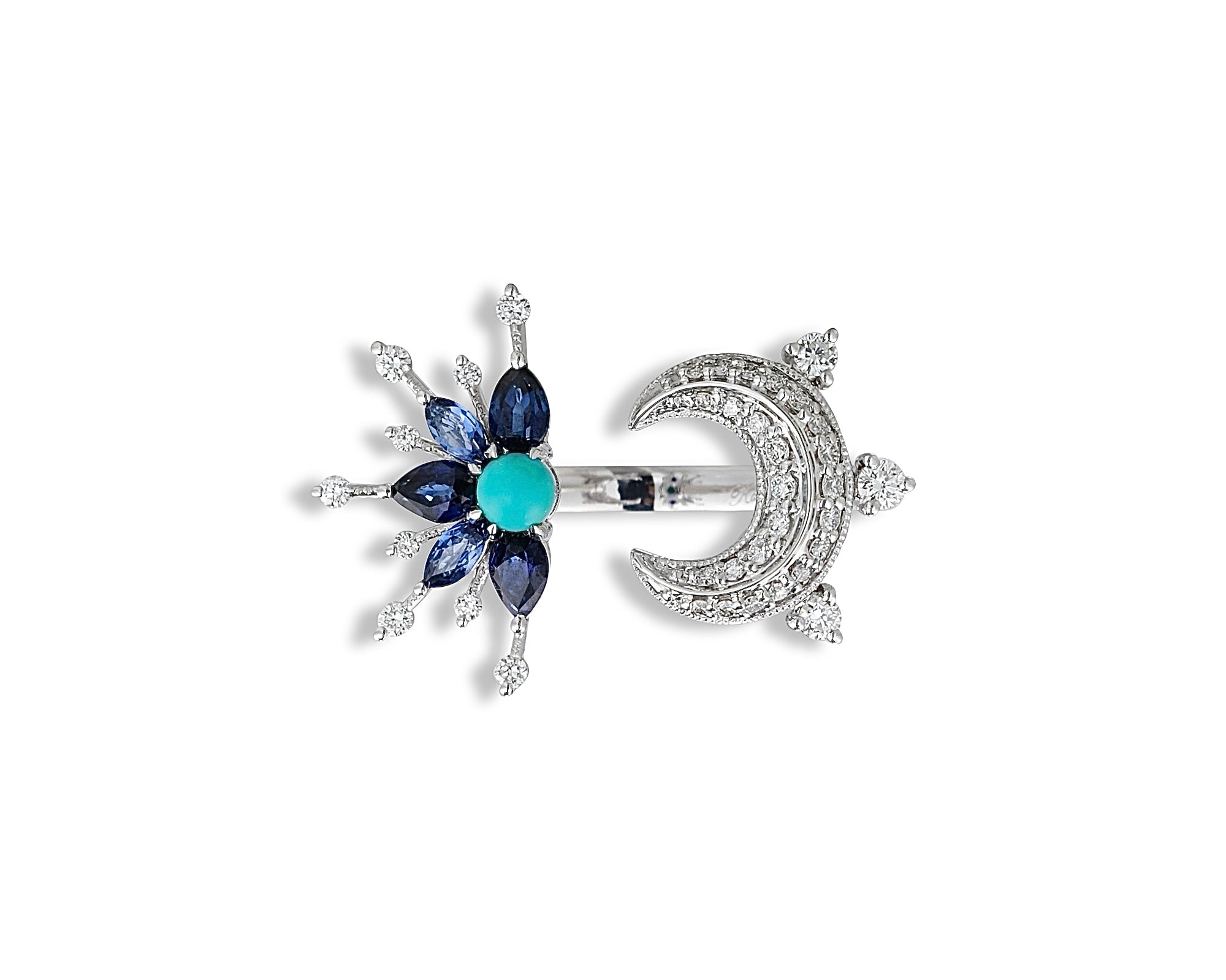 Turquoise Star and Diamond Moon Ring