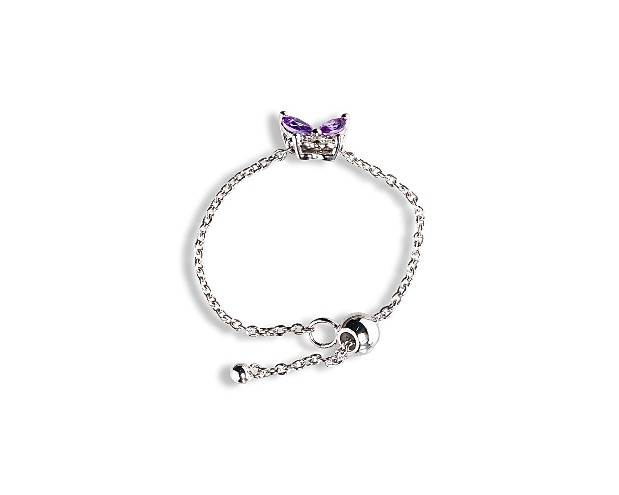 Amethyst Diamond Butterfly Chain Ring