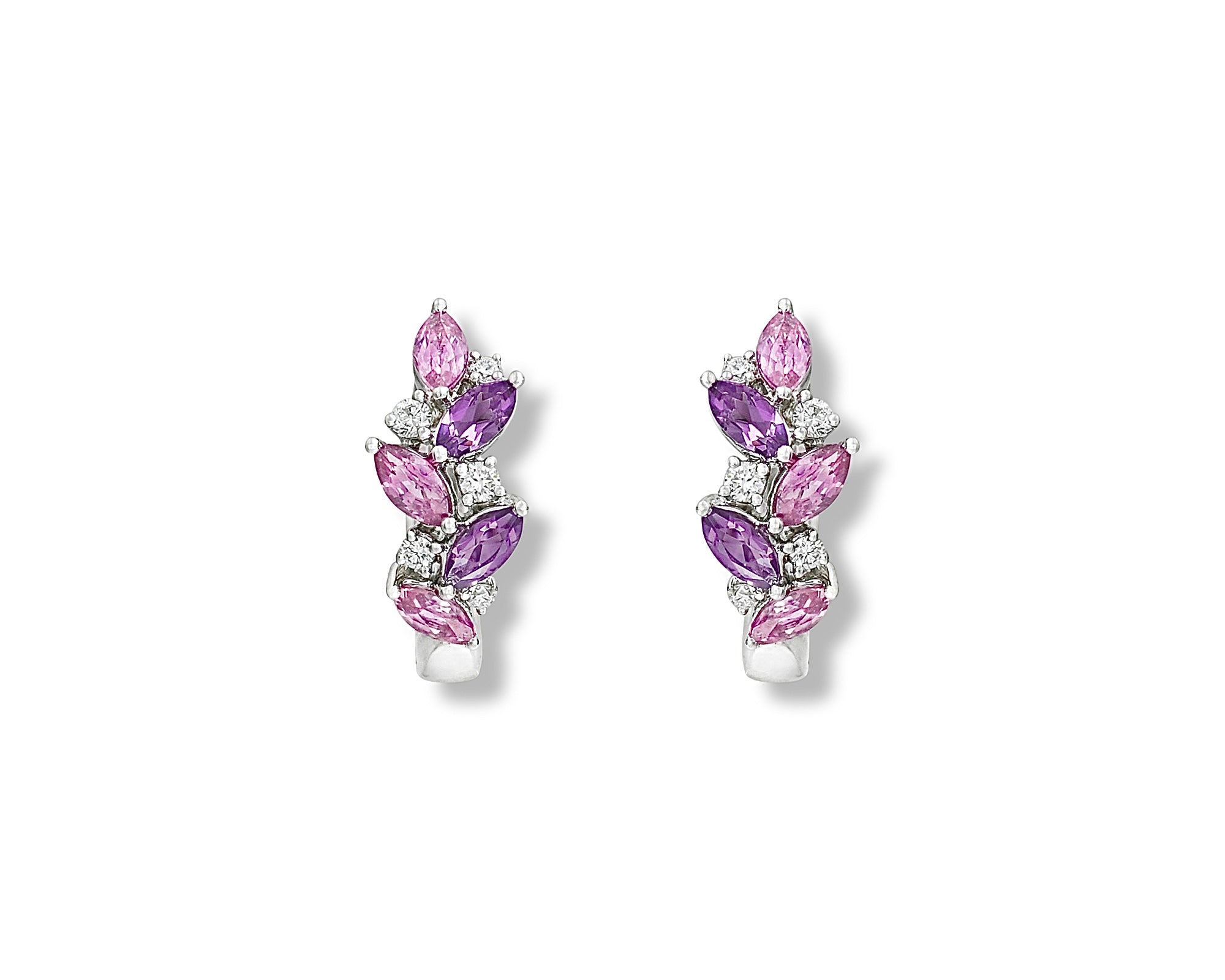 Amethyst Pink Marquise Diamond Hoops