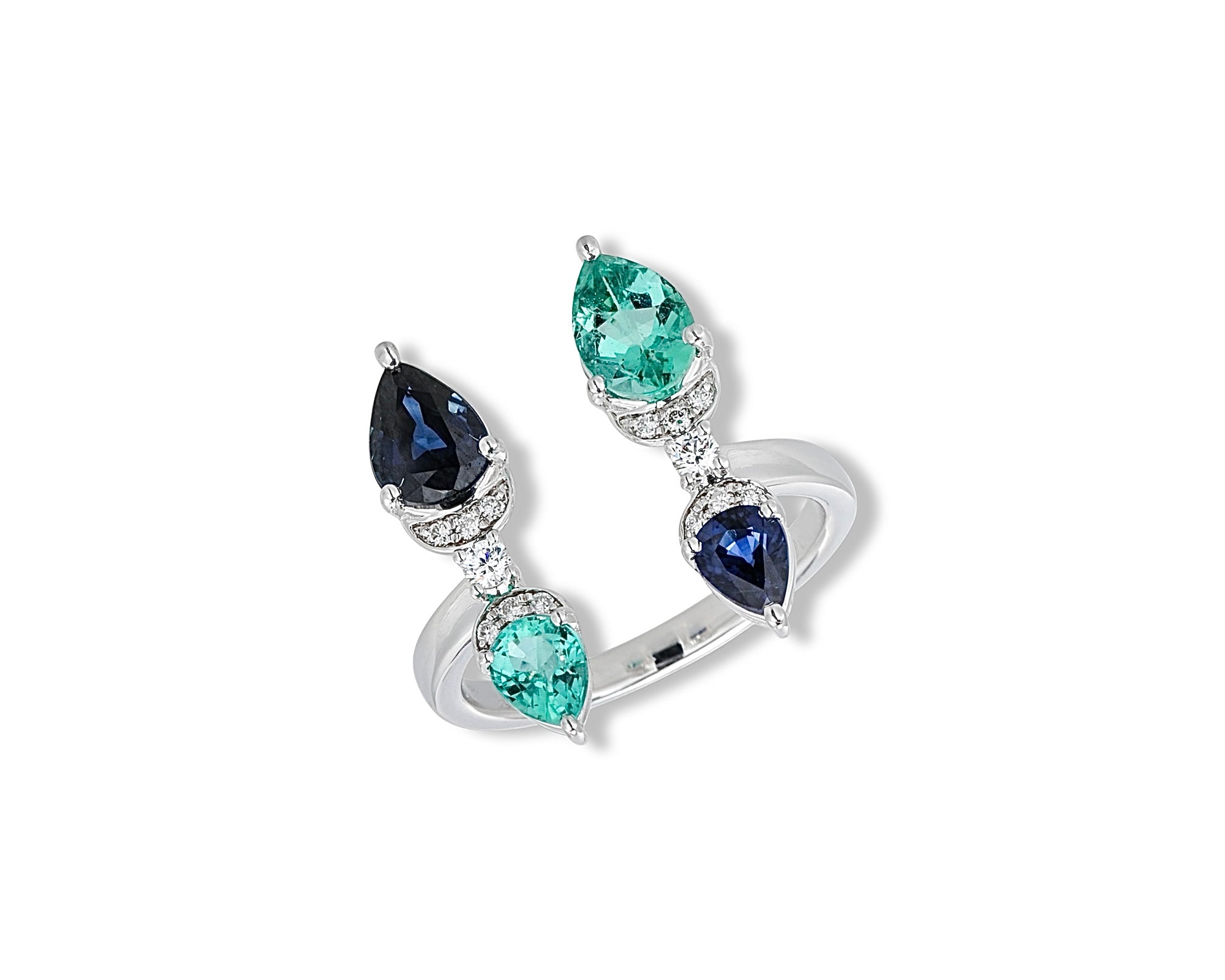 Dancing Butterflies (Blue Sapphire & Emerald) Ring