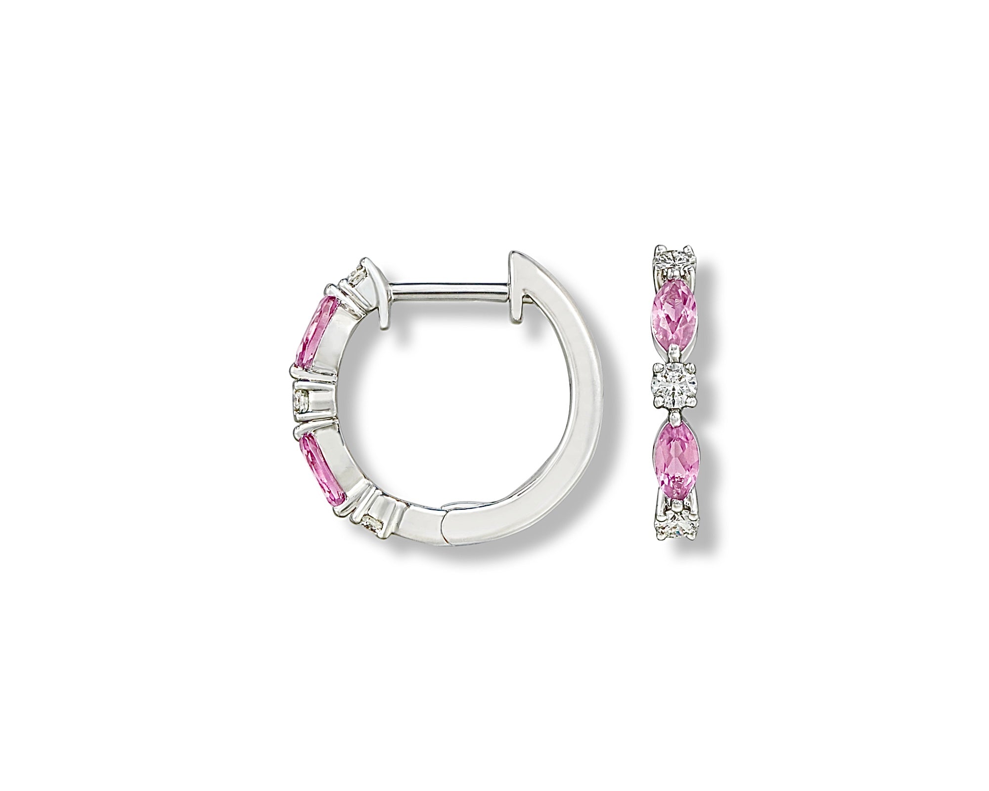 Diamond Pink Sapphire Deco Hoops