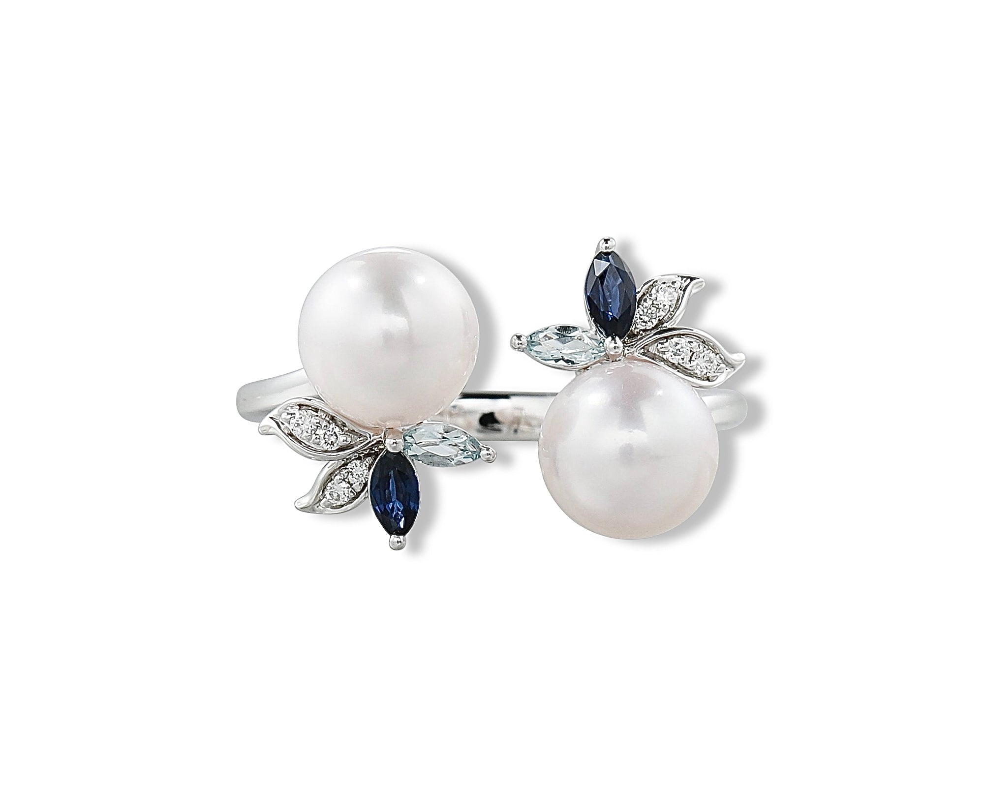 Pretty Aqua Pearl Gardenia Ring