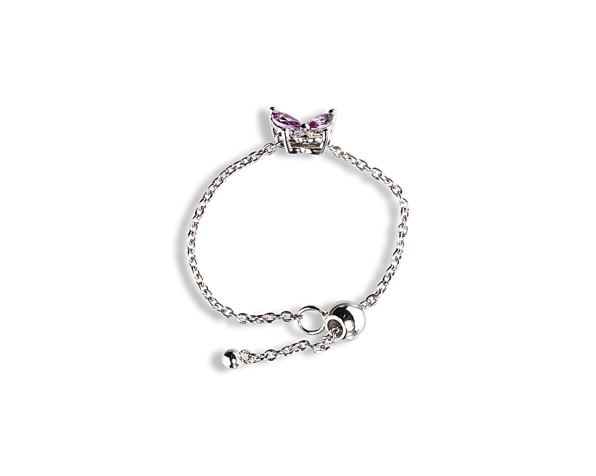 Pink Sapphire Diamond Butterfly Chain Ring