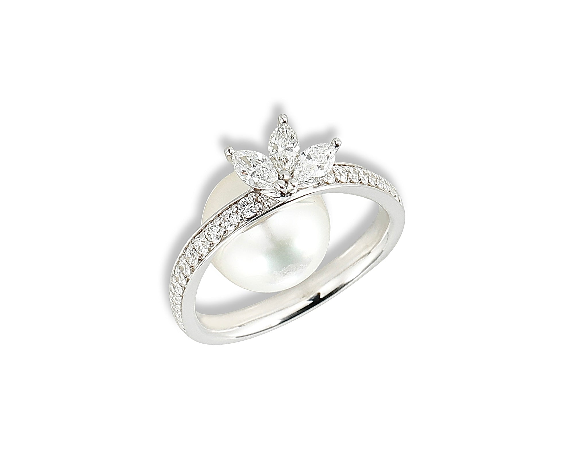 Diamond Pearl Under the Lotus Pave Ring