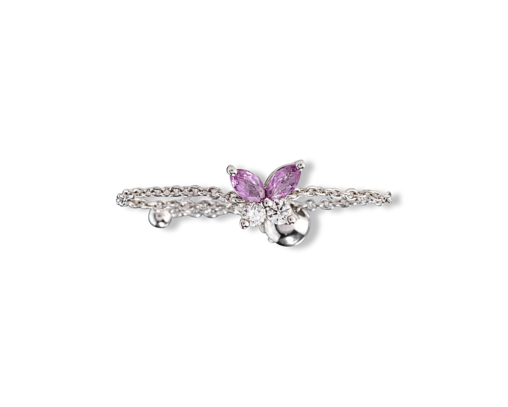 Pink Sapphire Diamond Butterfly Chain Ring