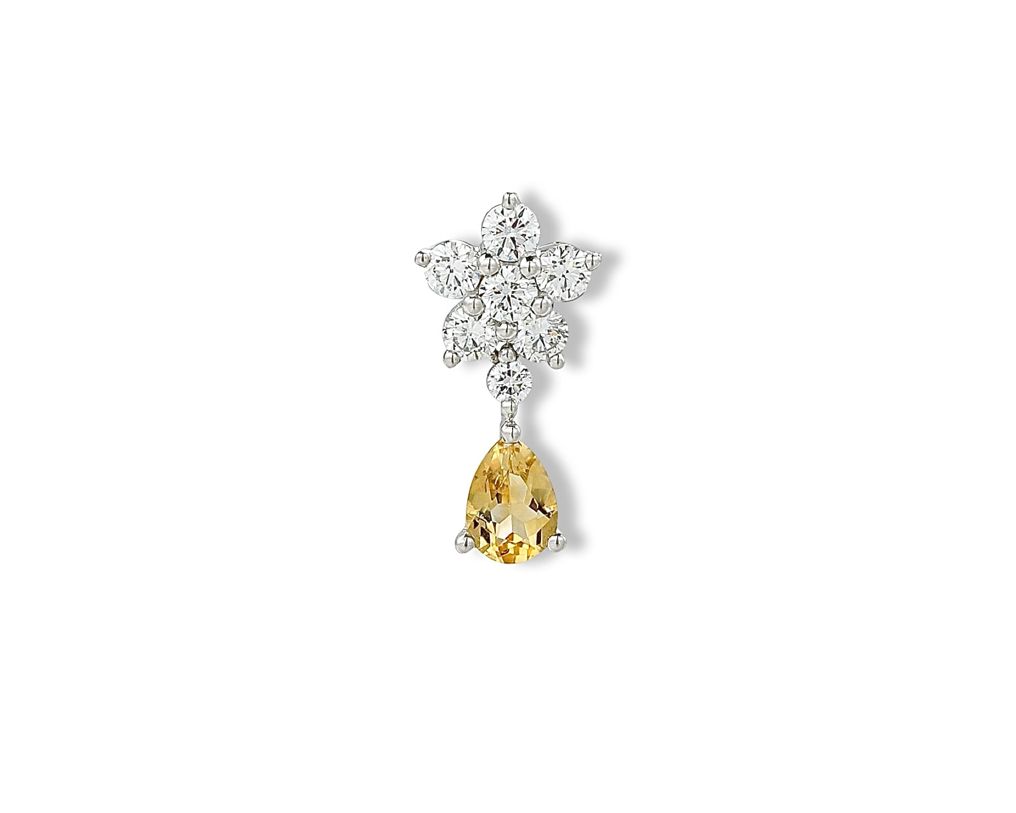 Citrine Flower Pear Drop Single Stud