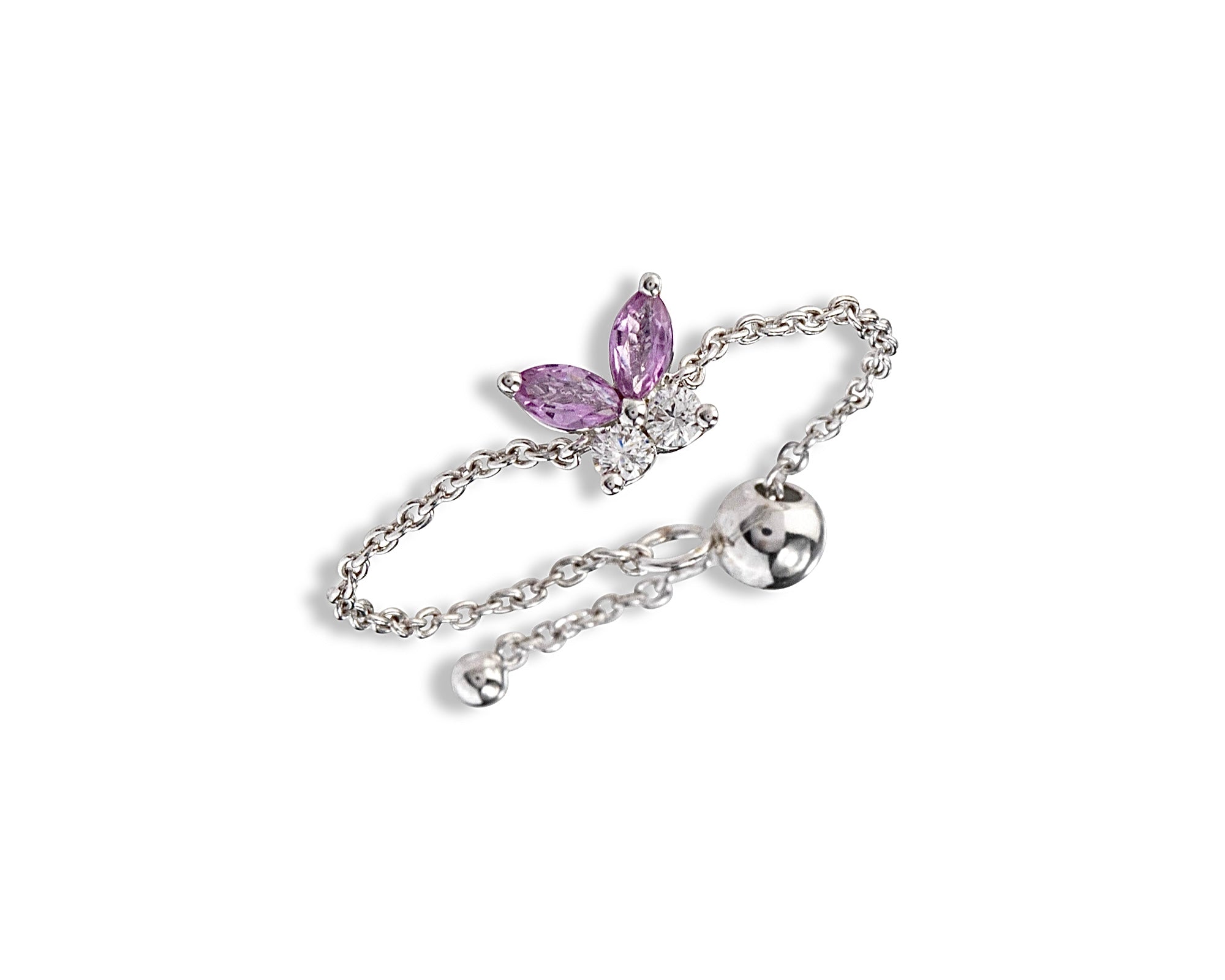 Pink Sapphire Diamond Butterfly Chain Ring