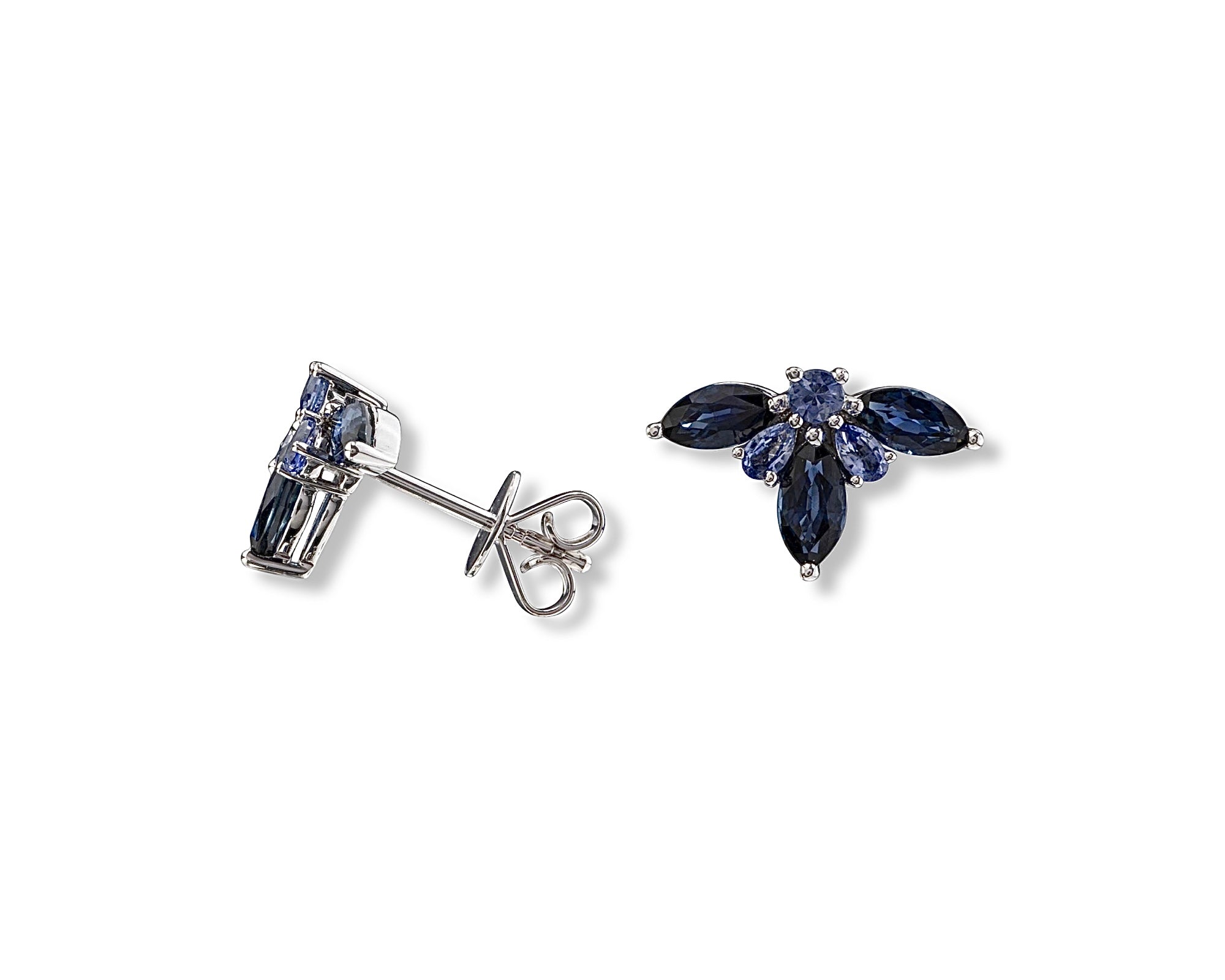 Blue Sapphire Half Flower Stud